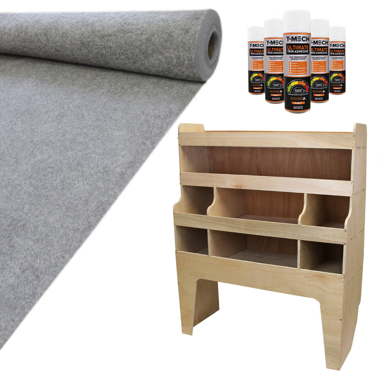 11m² Doublure Intérieure Feutre Gris Clair & Rangement MDF pour VW Transporter