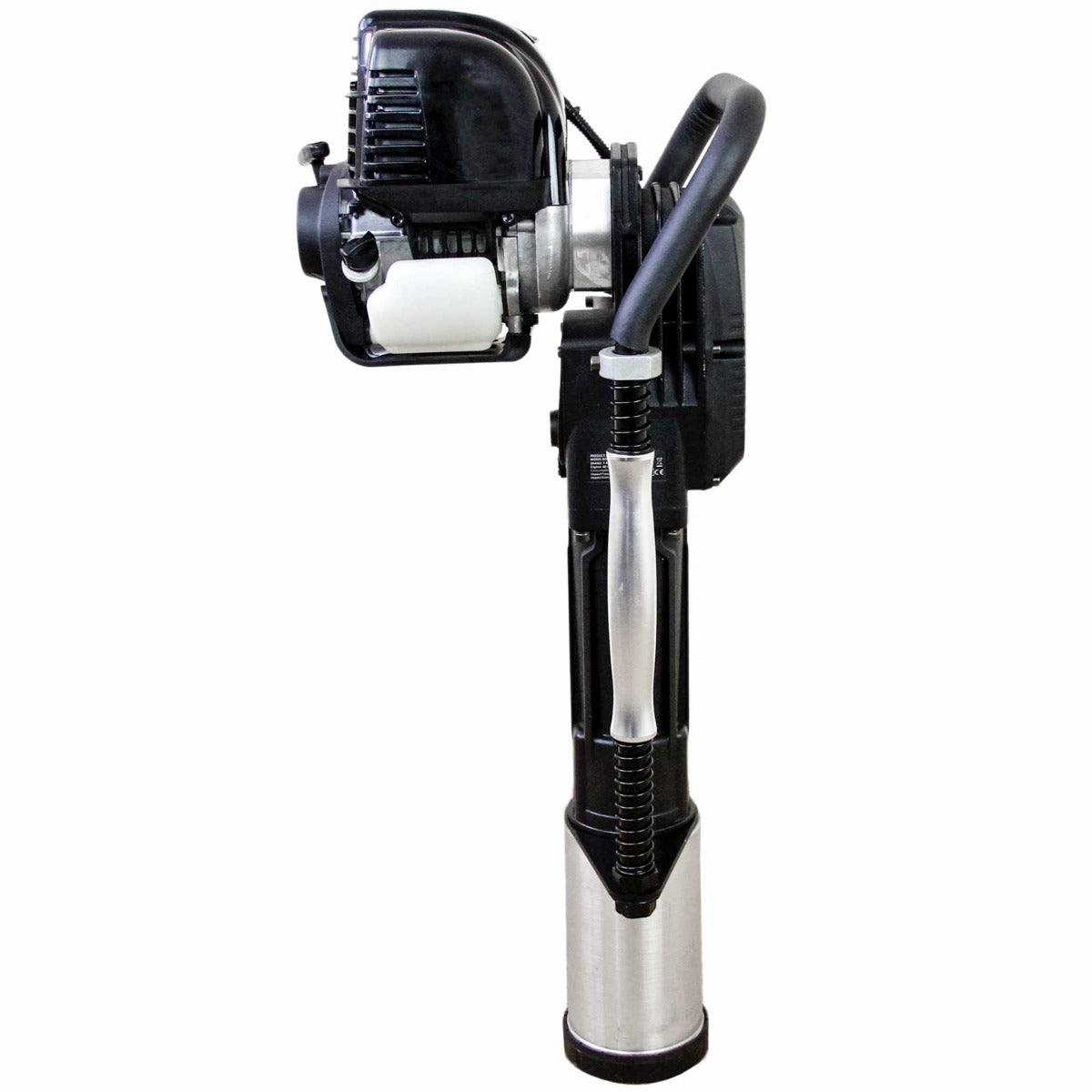 Tarière T-Mech 52cc avec moteur à 2 temps, finition noire et argentée, design compact et robuste, idéale pour le forage de poteaux