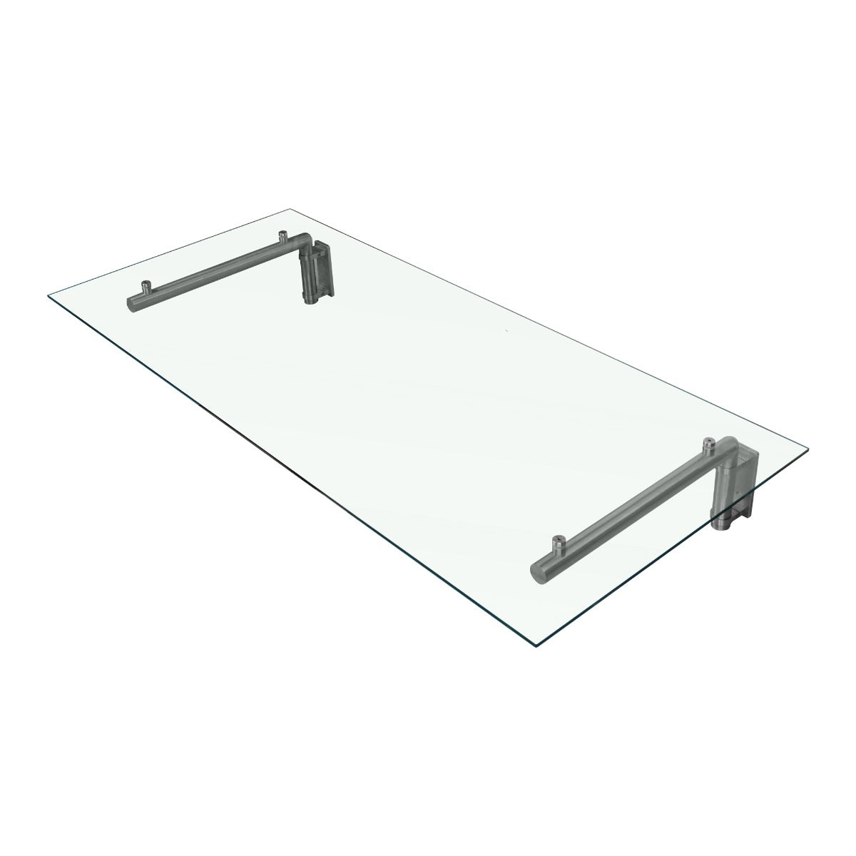 Auvent en verre transparent de 144 cm x 80 cm avec supports en métal argenté, offrant une finition moderne et élégante