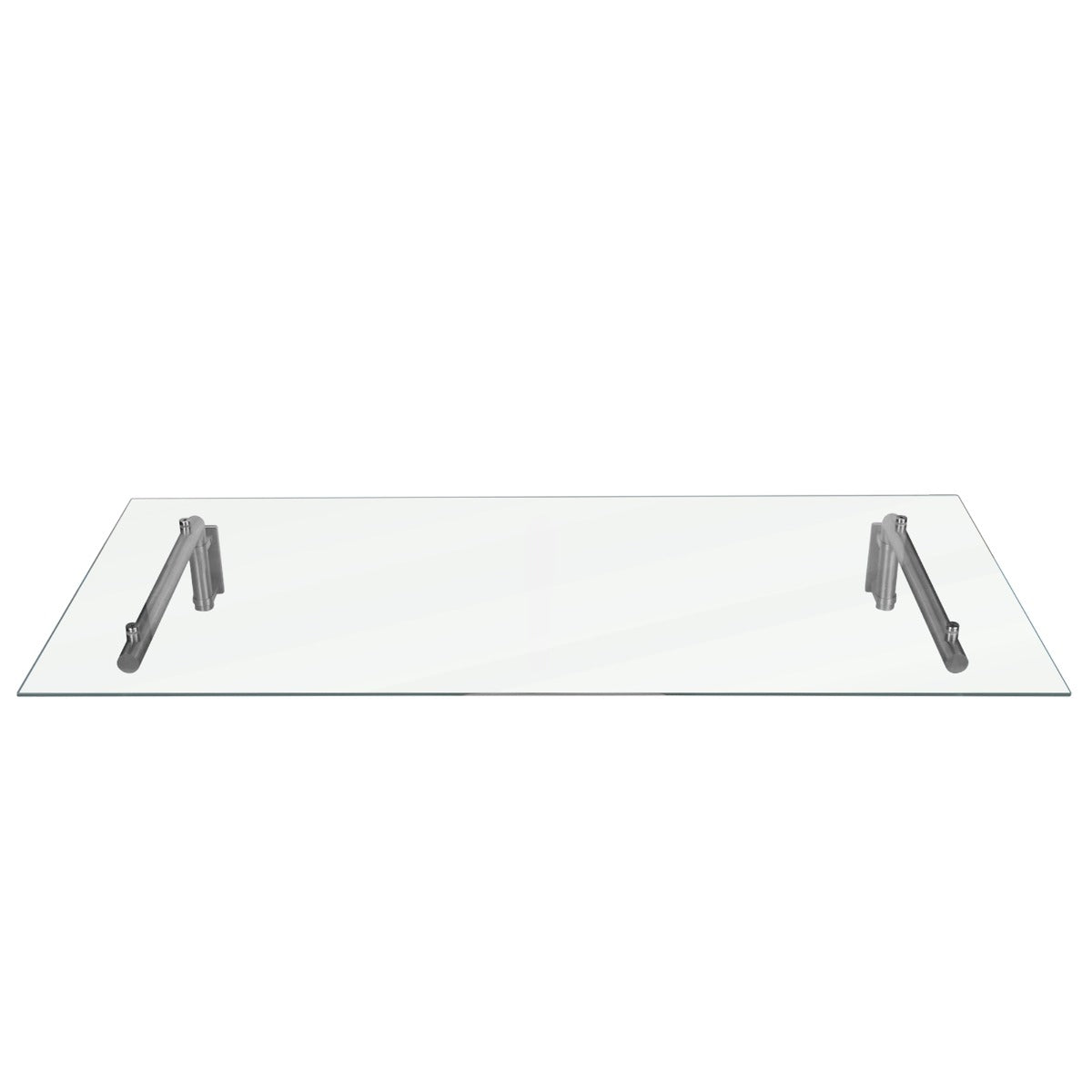 Auvent en verre transparent de 144 cm x 80 cm avec supports en métal argenté, surface lisse et moderne, idéal pour l'extérieur