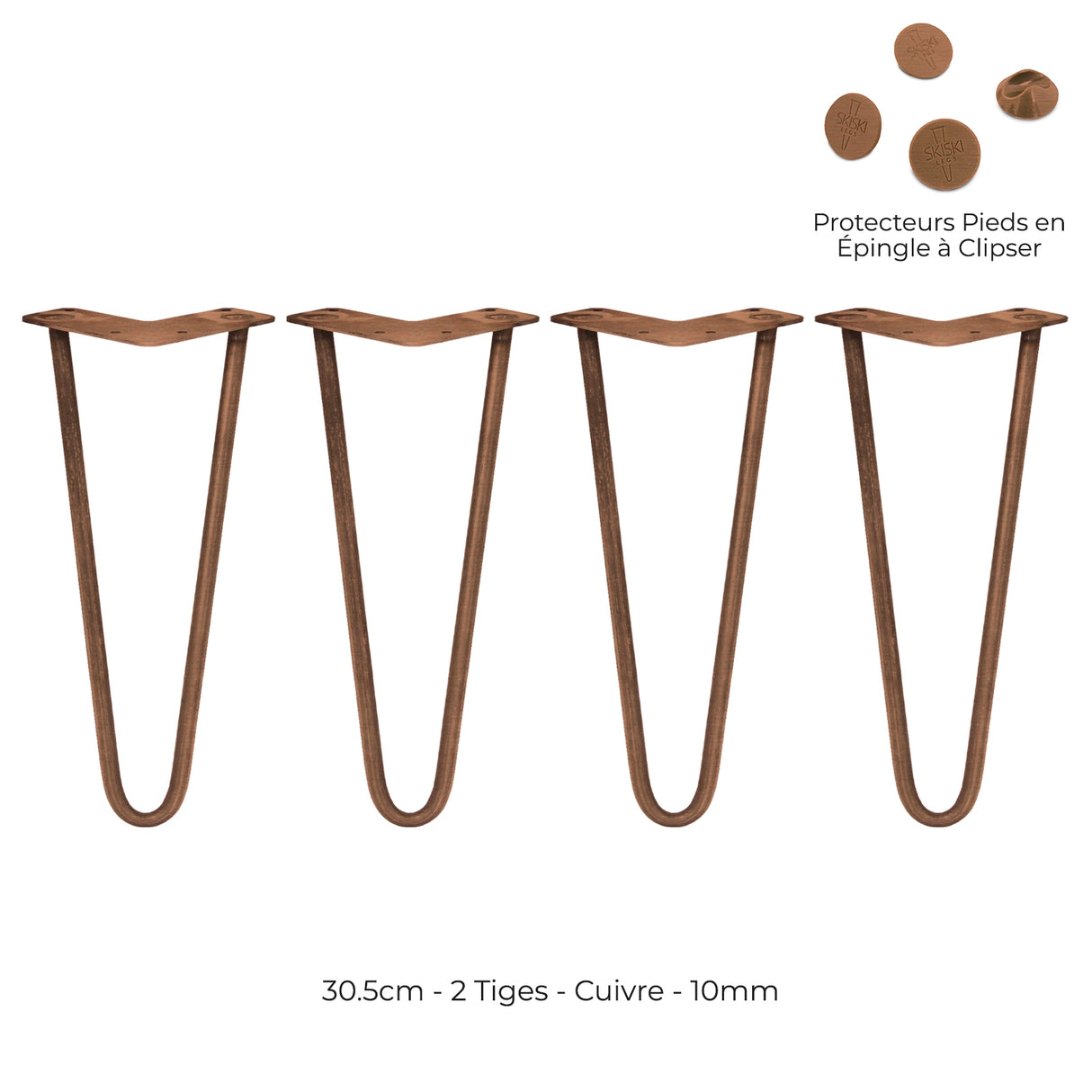 Pieds de table en cuivre de 30,5 cm avec deux tiges de 10 mm, finition lisse et design élégant, parfaits pour meubles modernes