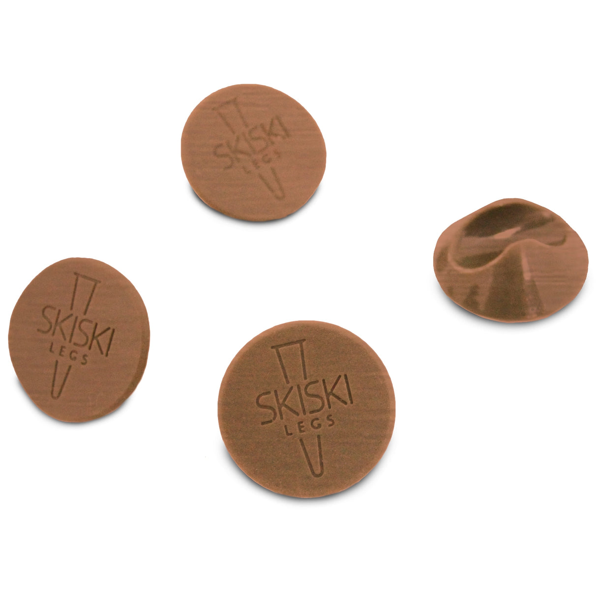 Quatre pieds de table en cuivre de 30,5 cm, avec deux tiges de 12 mm, affichant une finition lisse et un design circulaire élégant