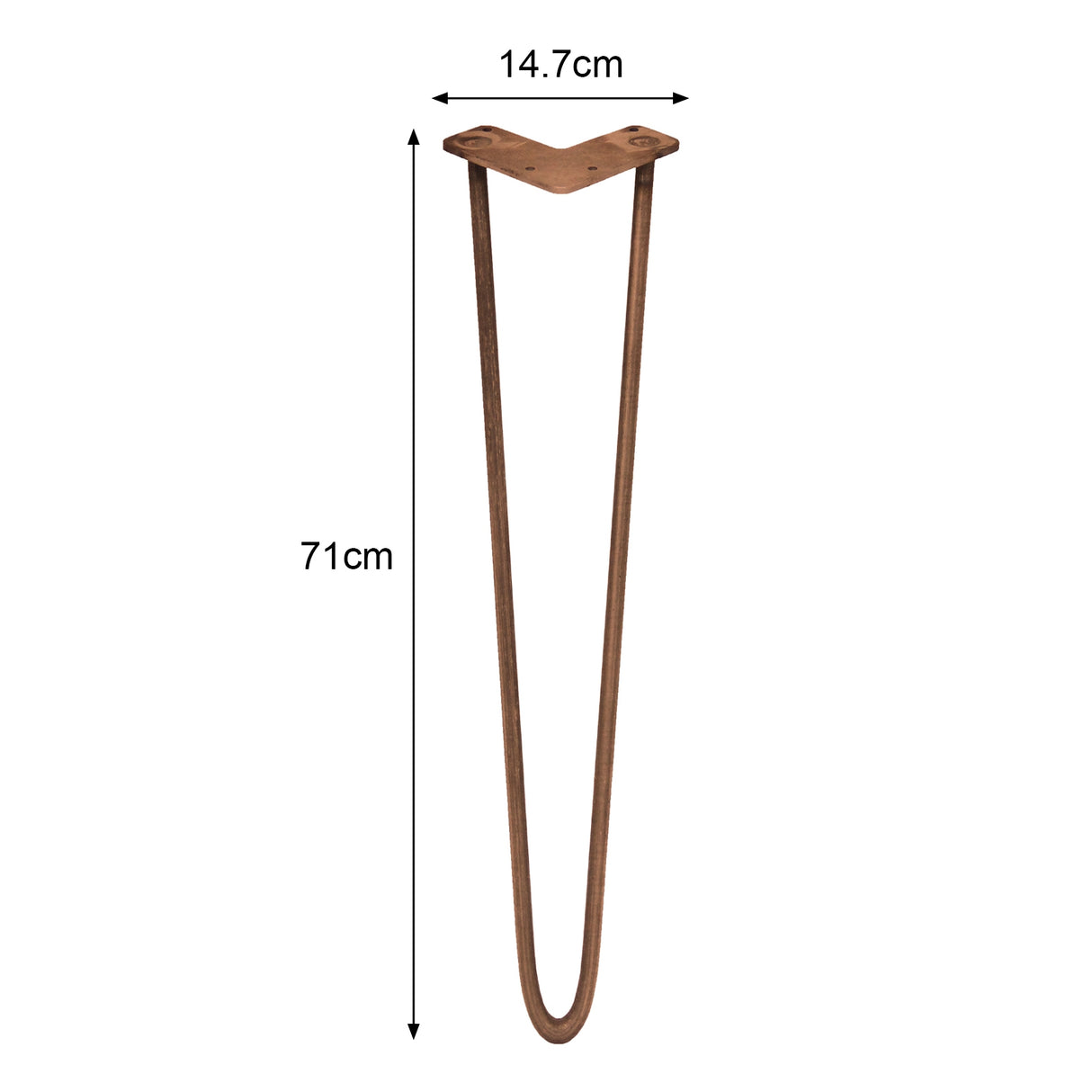 4 Pieds de Table en Epingle à Cheveux - 71cm - 2 Tiges - 12mm - Cuivre