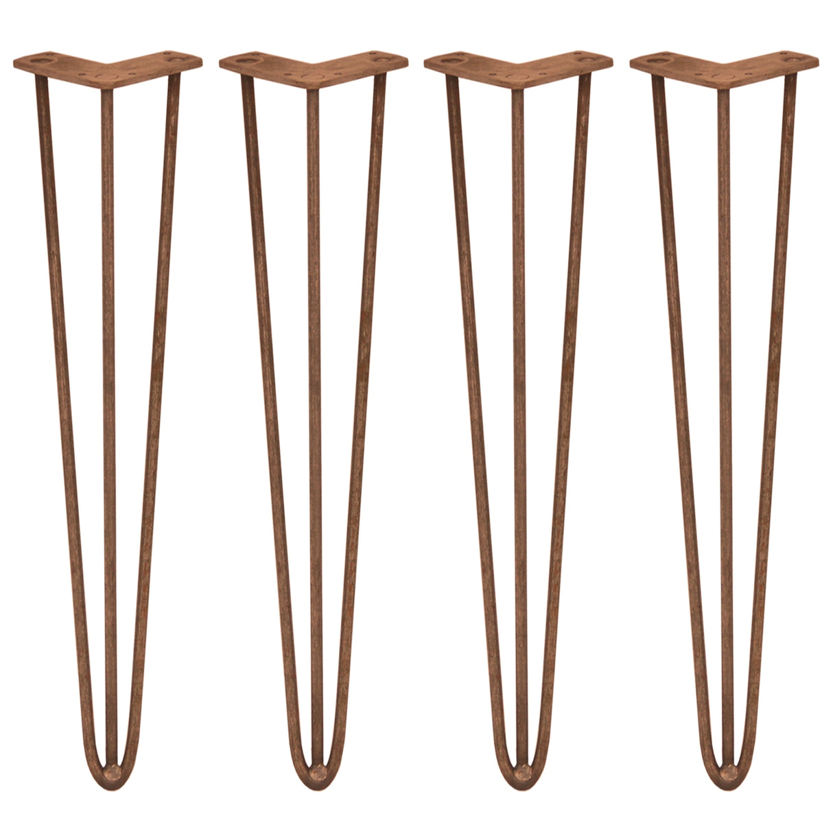 Quatre pieds de table en cuivre de 71 cm, avec trois tiges de 12 mm, au design élégant et moderne, finition texturée rustique