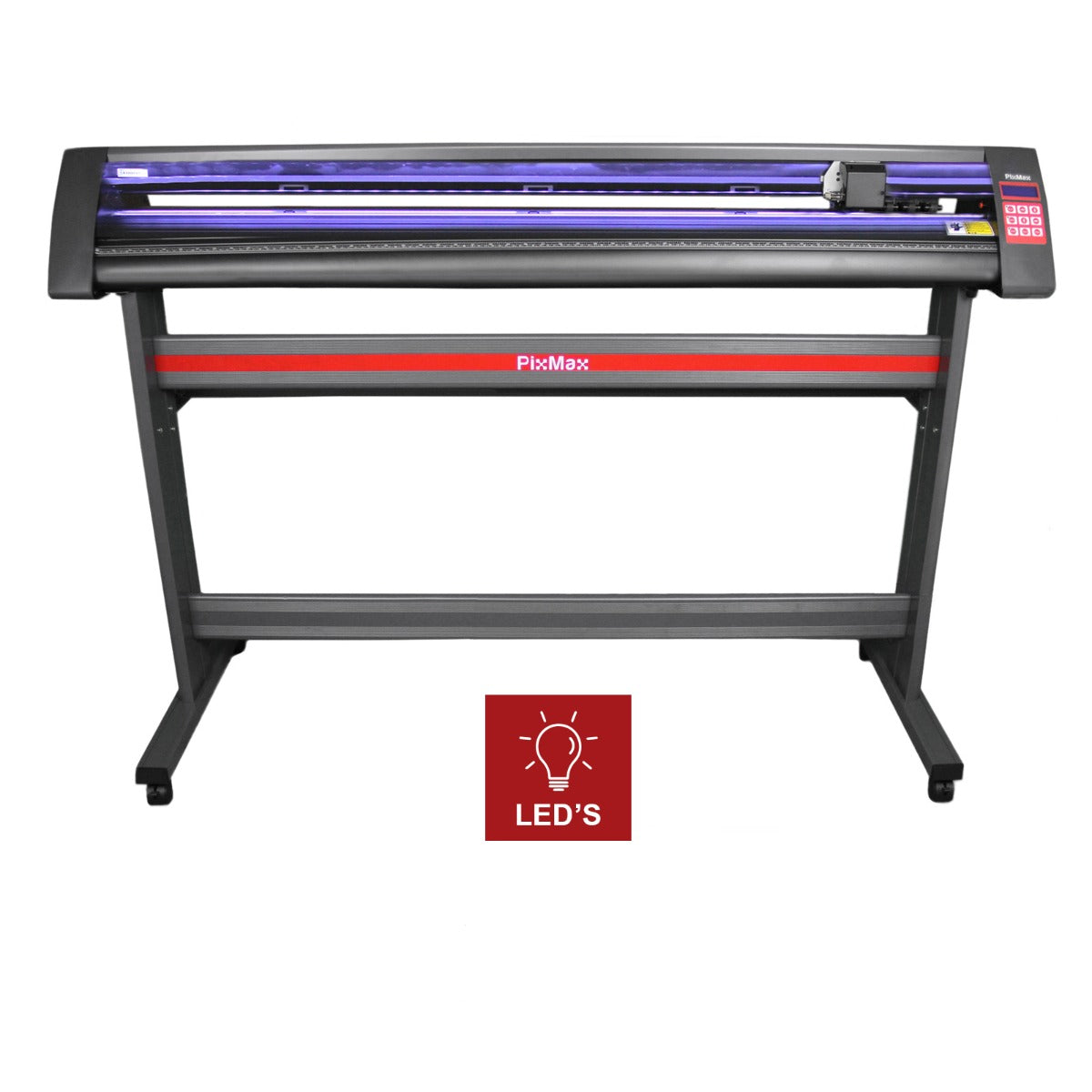 Découpe vinyle PixMax 135cm avec support, finition noire et rouge, éclairage LED intégré, conçu pour des découpes précises et professionnelles