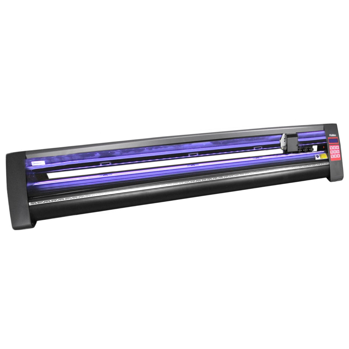 Découpe vinyle LED de 135 cm avec un design noir élégant, affichant des boutons de contrôle et un support robuste pour une utilisation facile
