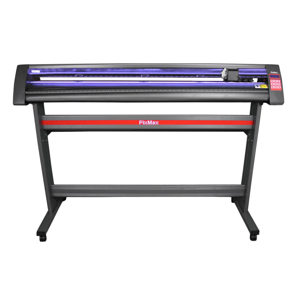 Plotter de découpe vinyle PixMax 135 cm avec cadre noir, touches rouges et écran de contrôle, idéal pour des créations précises