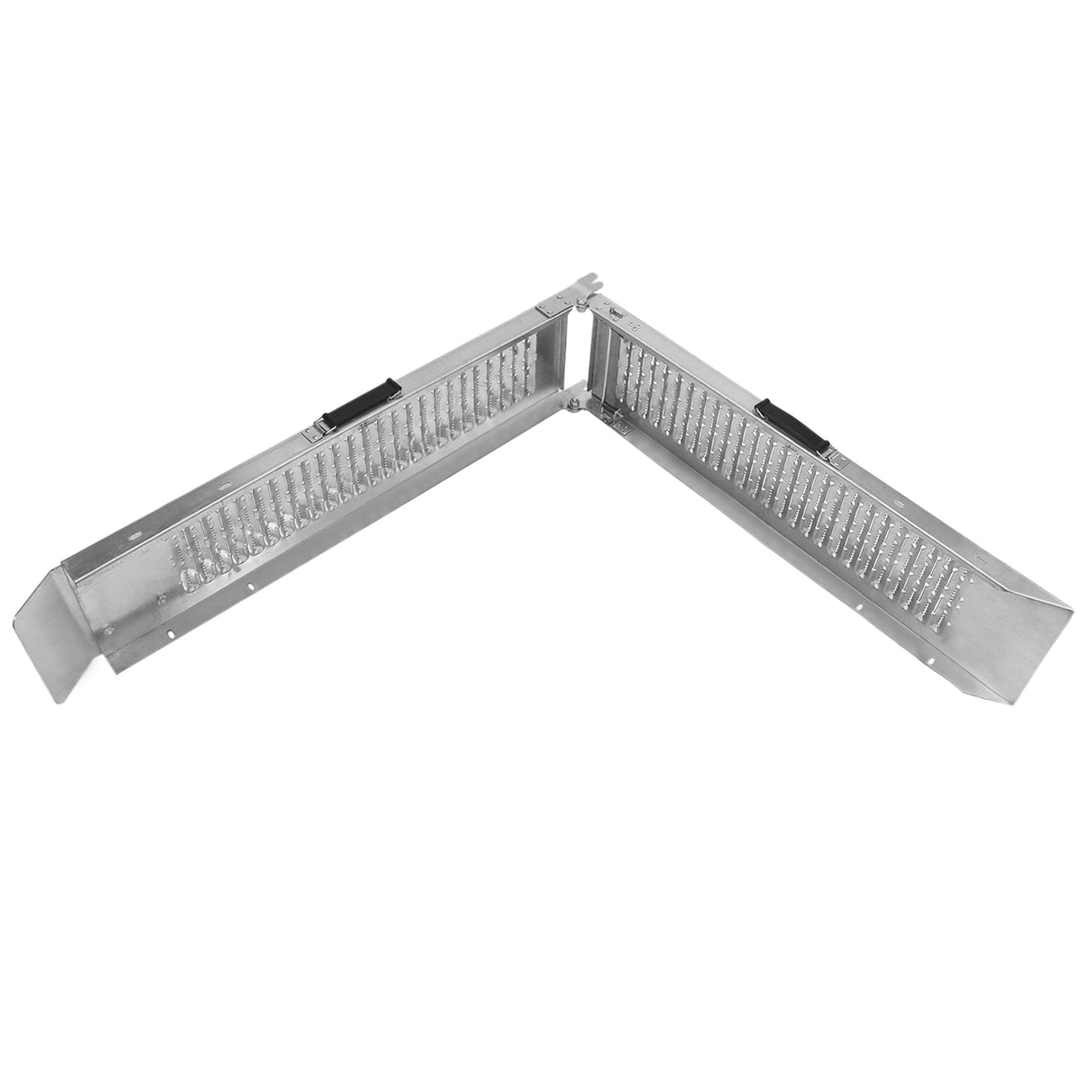 Rampes de chargement en aluminium pour moto, finition argentée, design pliable en forme de V, surface antidérapante avec rainures pour sécurité