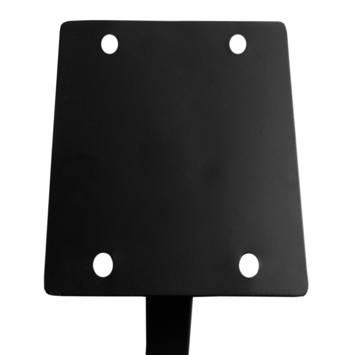 Piédestal noir en métal pour boîte aux lettres, avec une base carrée et quatre trous de fixation pour une installation facile
