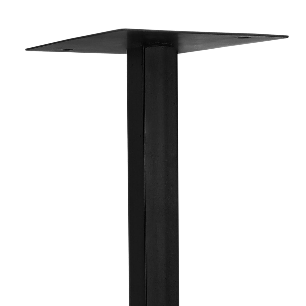 Piédestal en métal noir, avec une base carrée et un design épuré, idéal pour soutenir une boîte aux lettres moderne