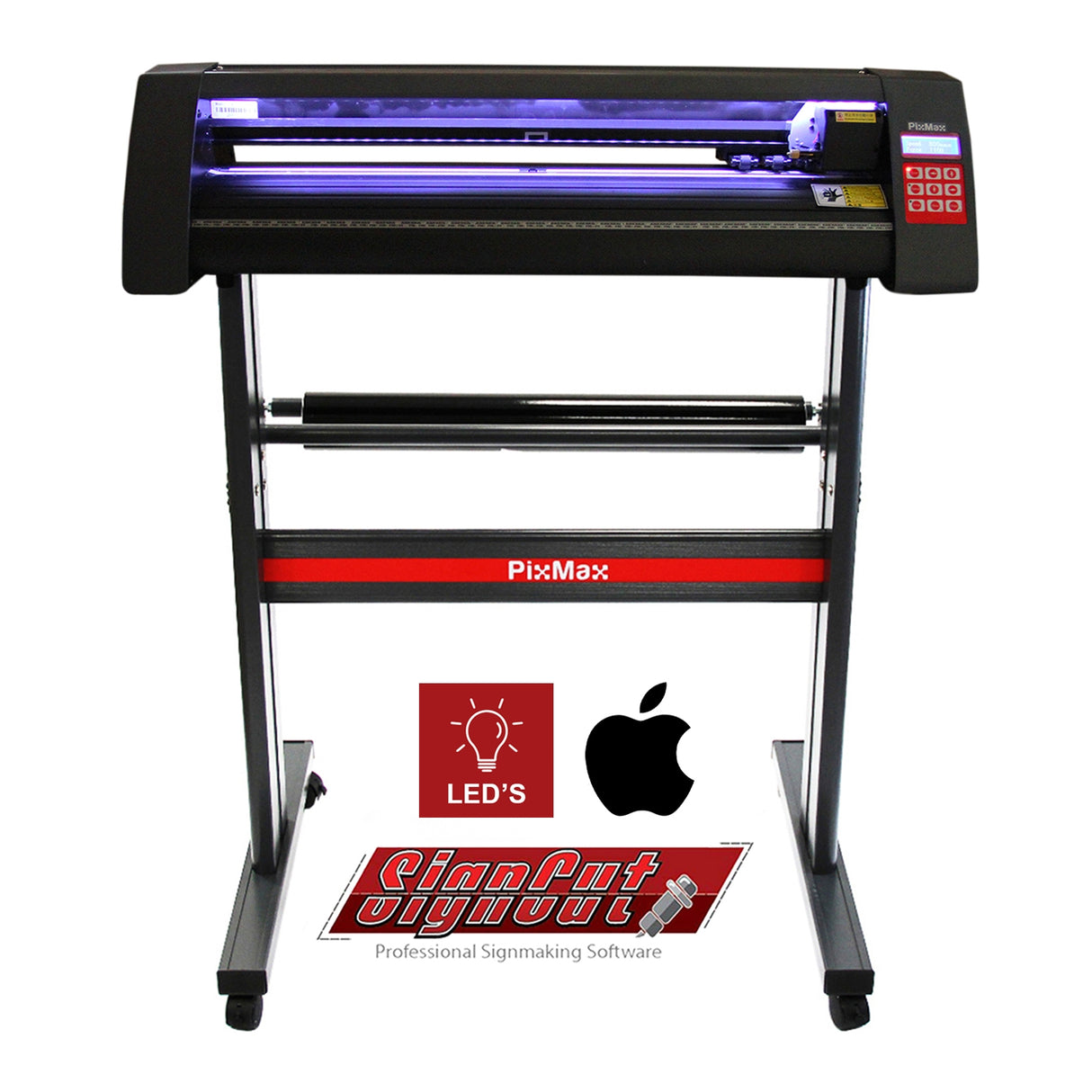 Plotter de découpe vinyle PixMax 72 cm avec guide LED, design noir et rouge, idéal pour la création de signalétique professionnelle