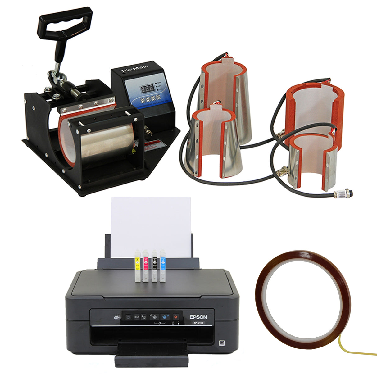 Presse à chaud PixMax pour tasses avec imprimante Epson, accessoires en métal argenté et rouge, rouleau de transfert et encre colorée