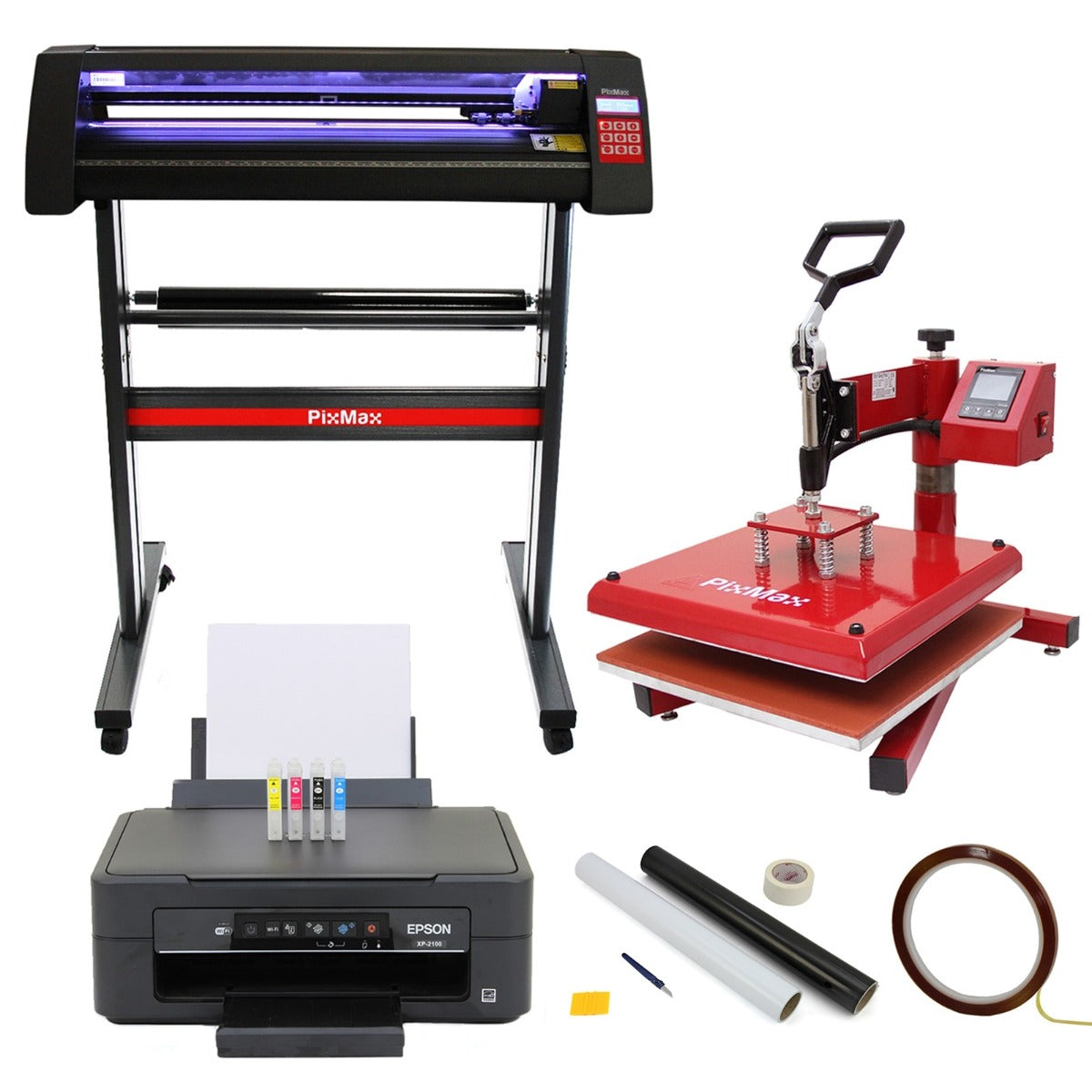 PixMax Lot de Presse à Chaud Swing 38cm, Plotter LED, Imprimante, SignCut, Kit de Weeding & Ruban Chauffant