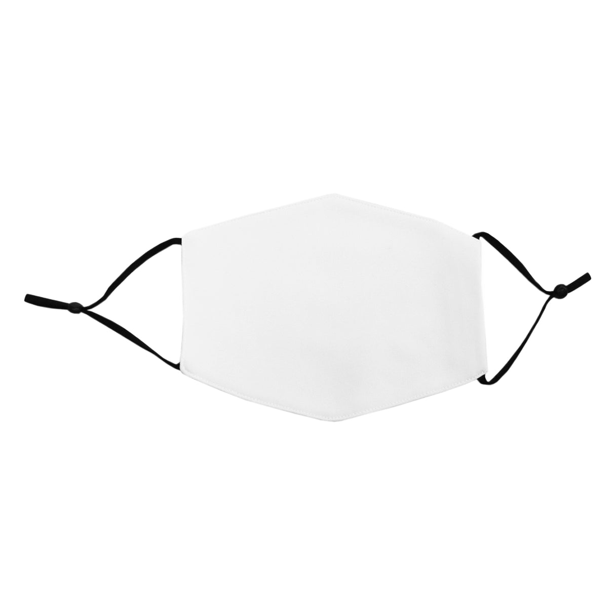 Masque de visage vierge en tissu blanc, forme hexagonale, avec des élastiques noirs pour un ajustement confortable, idéal pour la sublimation