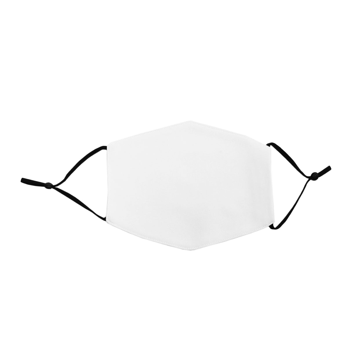 Masque de visage vierge en tissu blanc, forme hexagonale, avec des élastiques noirs pour un ajustement confortable, idéal pour la sublimation