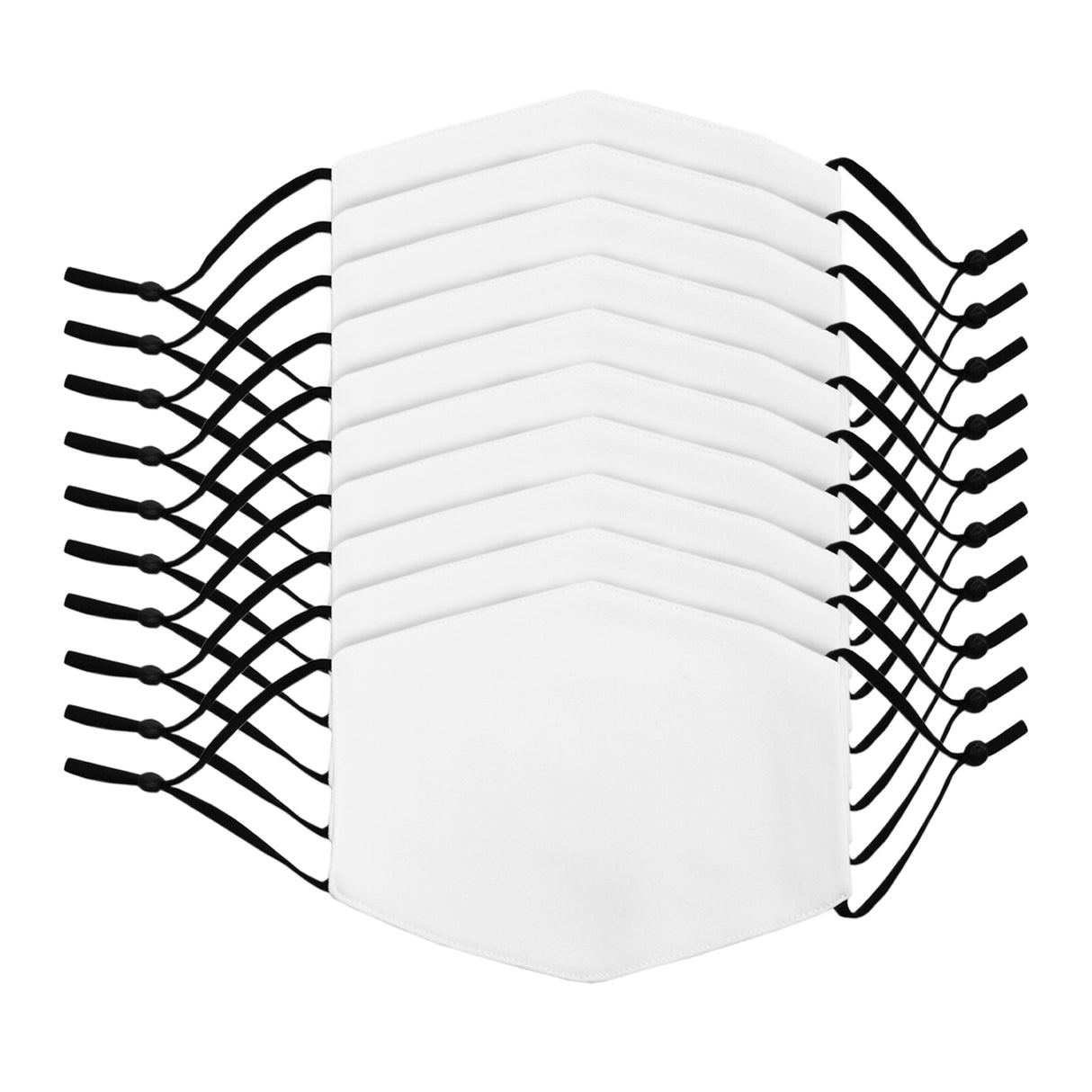 Lot de 10 masques de visage vierges en tissu blanc, forme hexagonale, avec élastiques noirs pour un ajustement confortable