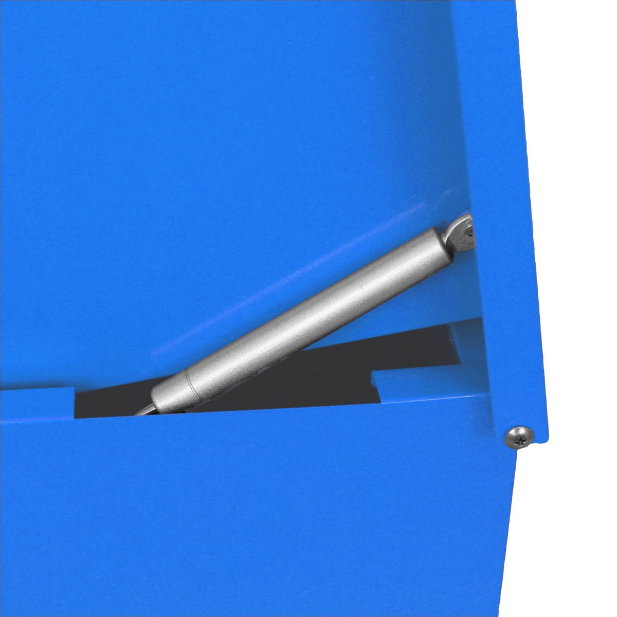 Boîte à colis bleue en métal, avec une texture lisse et un système de fermeture à ressort pour un accès facile et sécurisé