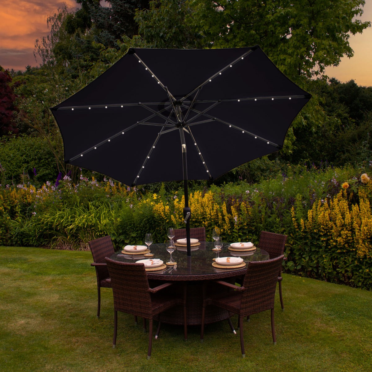 Parasol Noir 270 cm avec 32 LED's Intégrés