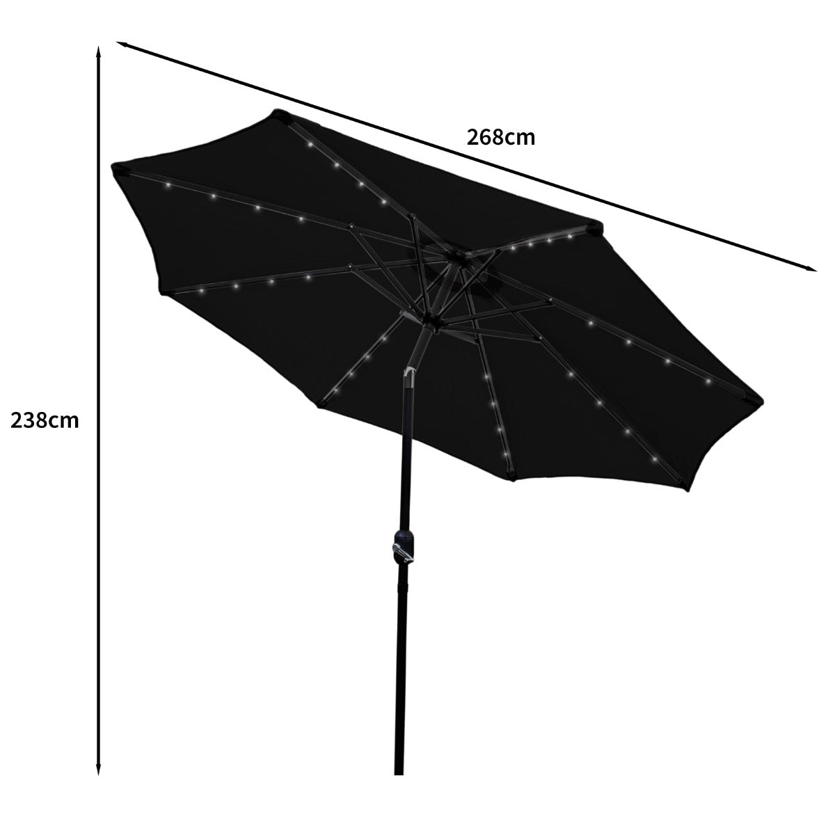 Parasol Noir 270 cm avec 32 LED's Intégrés