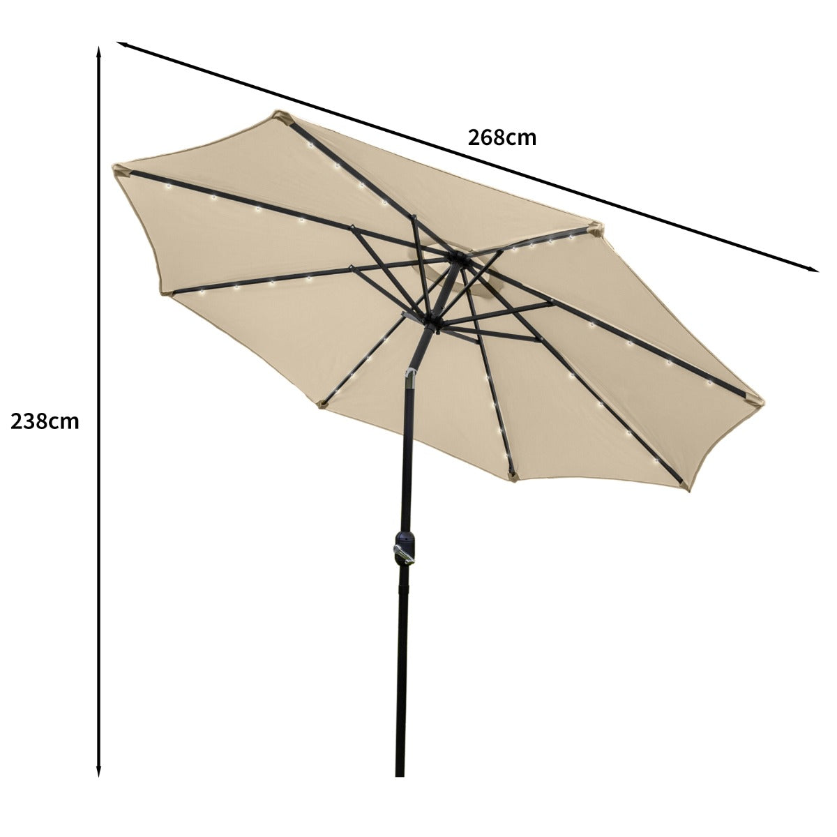 Parasol Beige 270 cm avec 32 LED's Intégrés