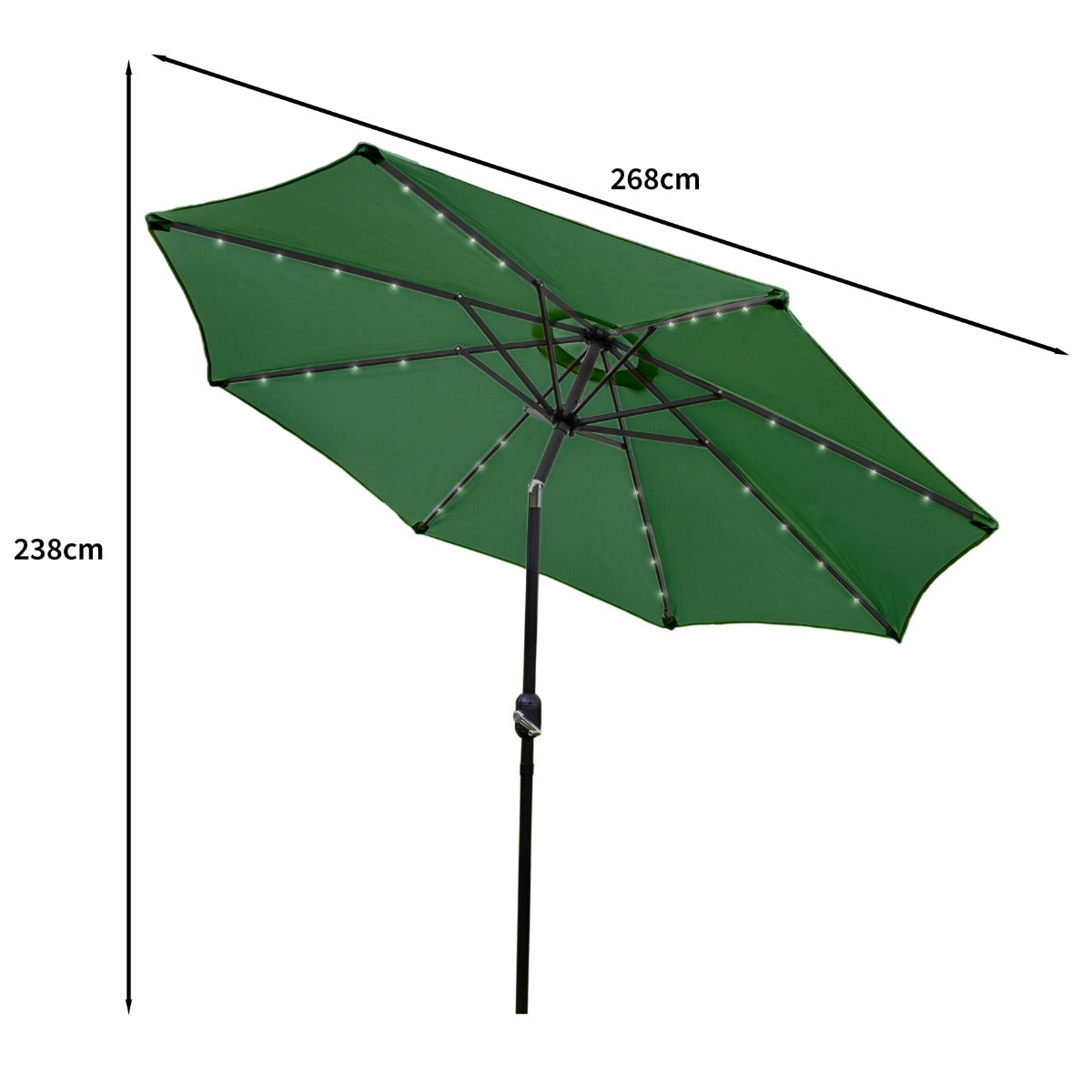 Parasol Vert 270 cm avec 32 LED's Intégrés