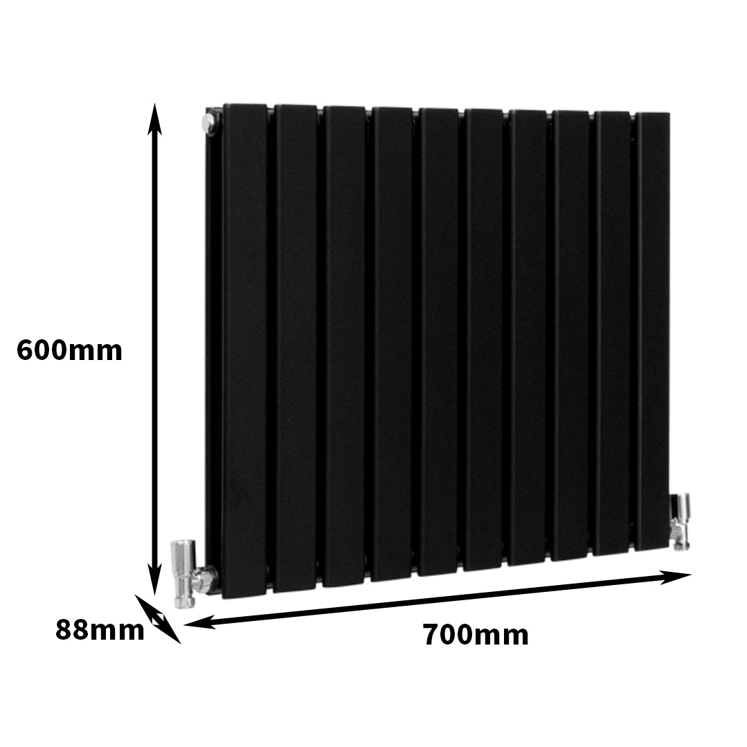 Radiateur Plat à 2 Panneaux - 600 x 700 mm - Noir
