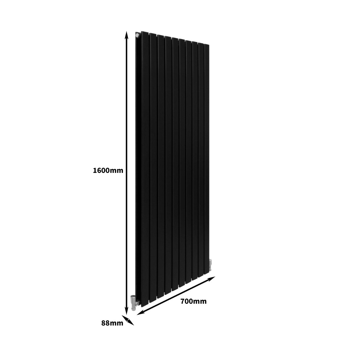 Radiateur plat noir à deux panneaux, dimensions 1600 x 700 mm, surface lisse et moderne, idéal pour un intérieur contemporain