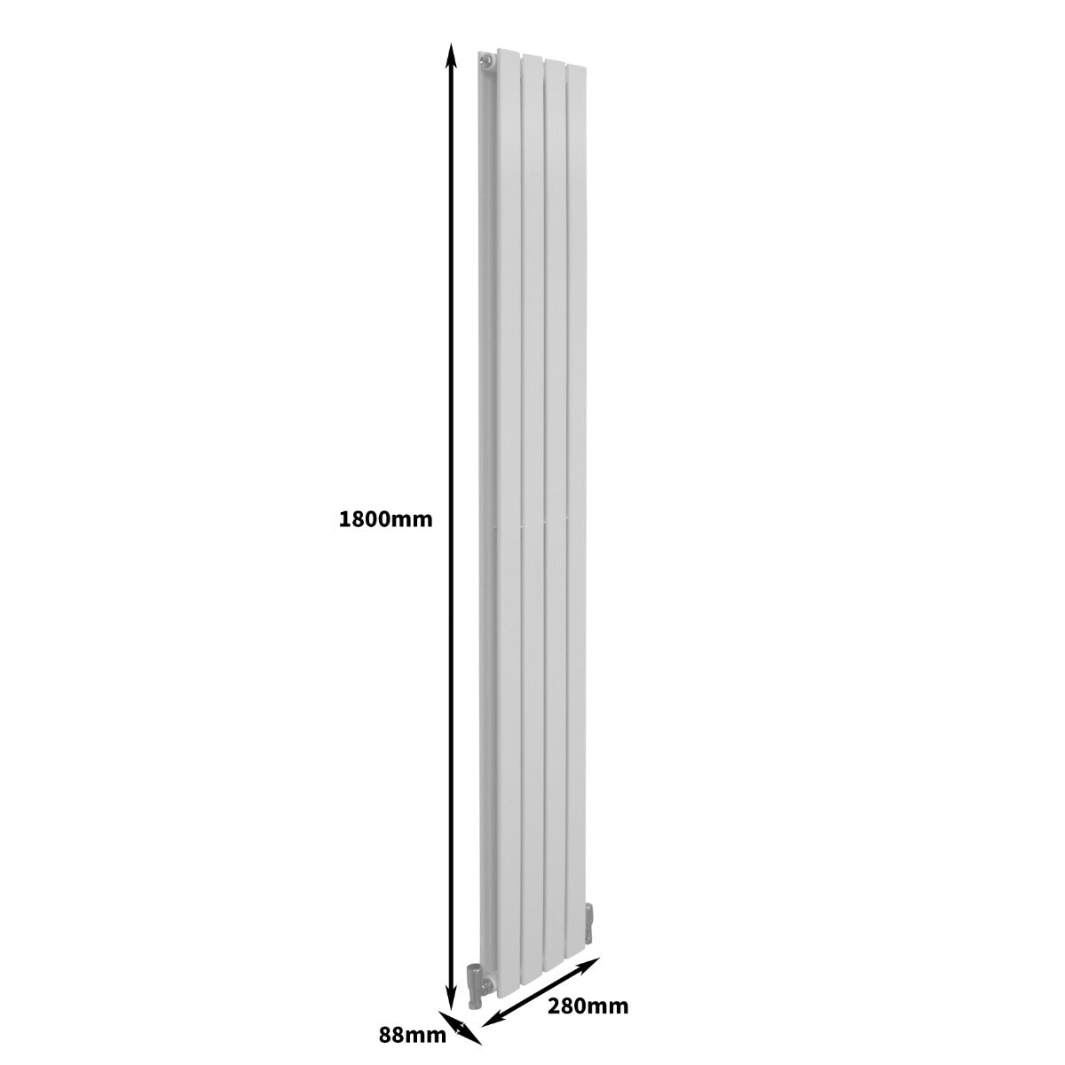 Radiateur plat blanc à deux panneaux, dimensions 1800 x 280 mm, design moderne et épuré, idéal pour un chauffage efficace