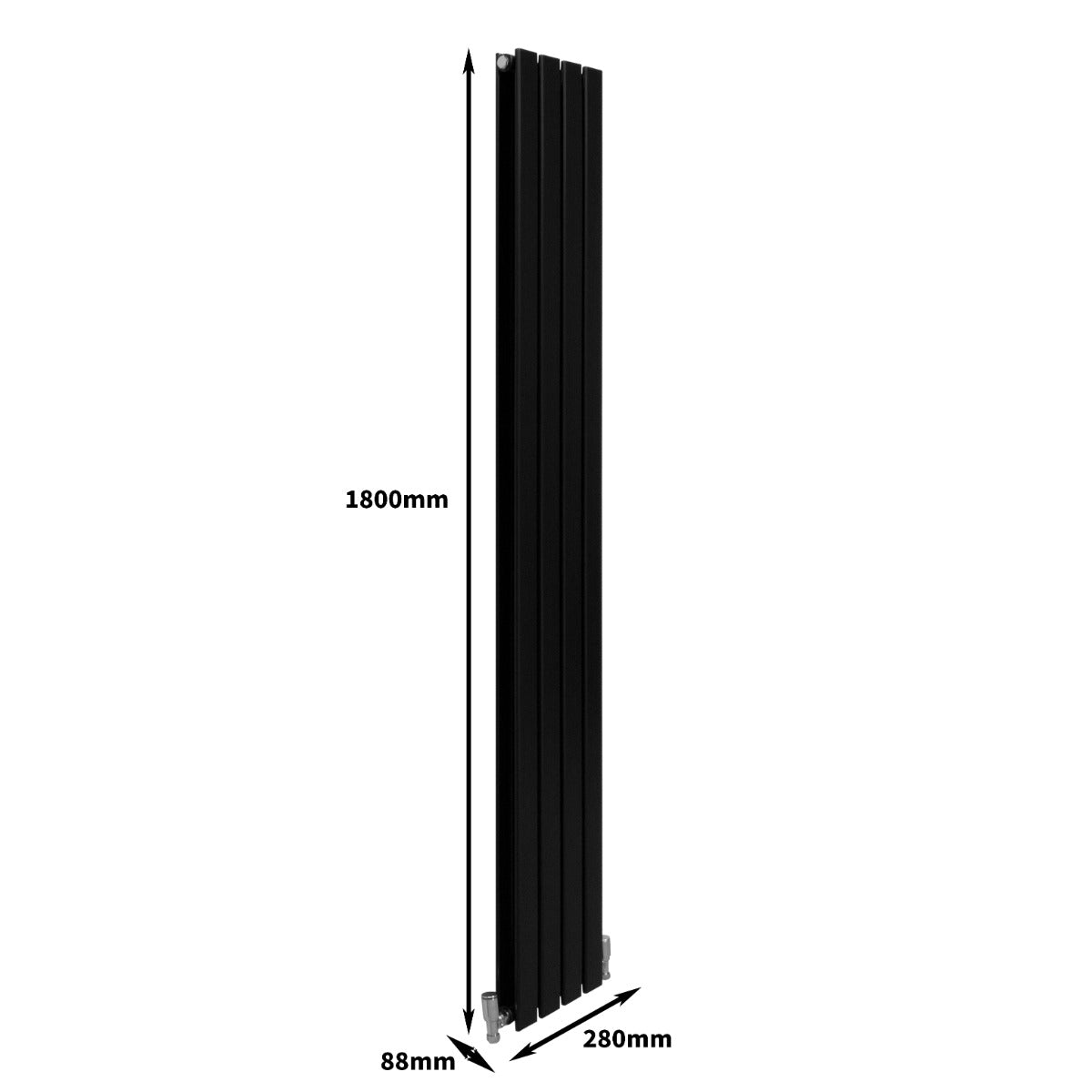Radiateur plat noir à deux panneaux, dimensions 1800 x 280 mm, avec une finition lisse et moderne, idéal pour un intérieur contemporain
