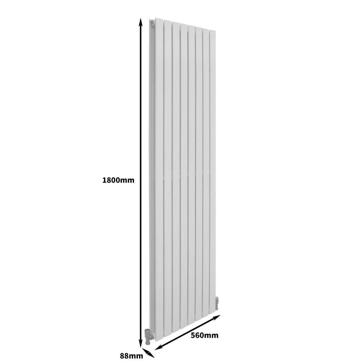 Radiateur plat à deux panneaux, dimensions 1800 x 560 mm, finition blanche lisse et moderne, design vertical élégant et épuré