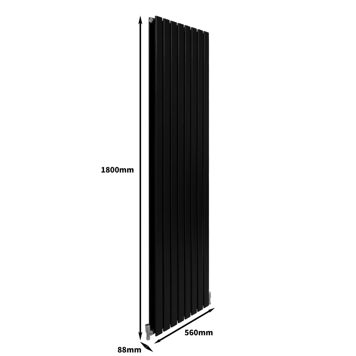 Radiateur plat noir à deux panneaux, dimensions 1800 x 560 mm, avec une surface lisse et moderne, idéal pour un intérieur contemporain