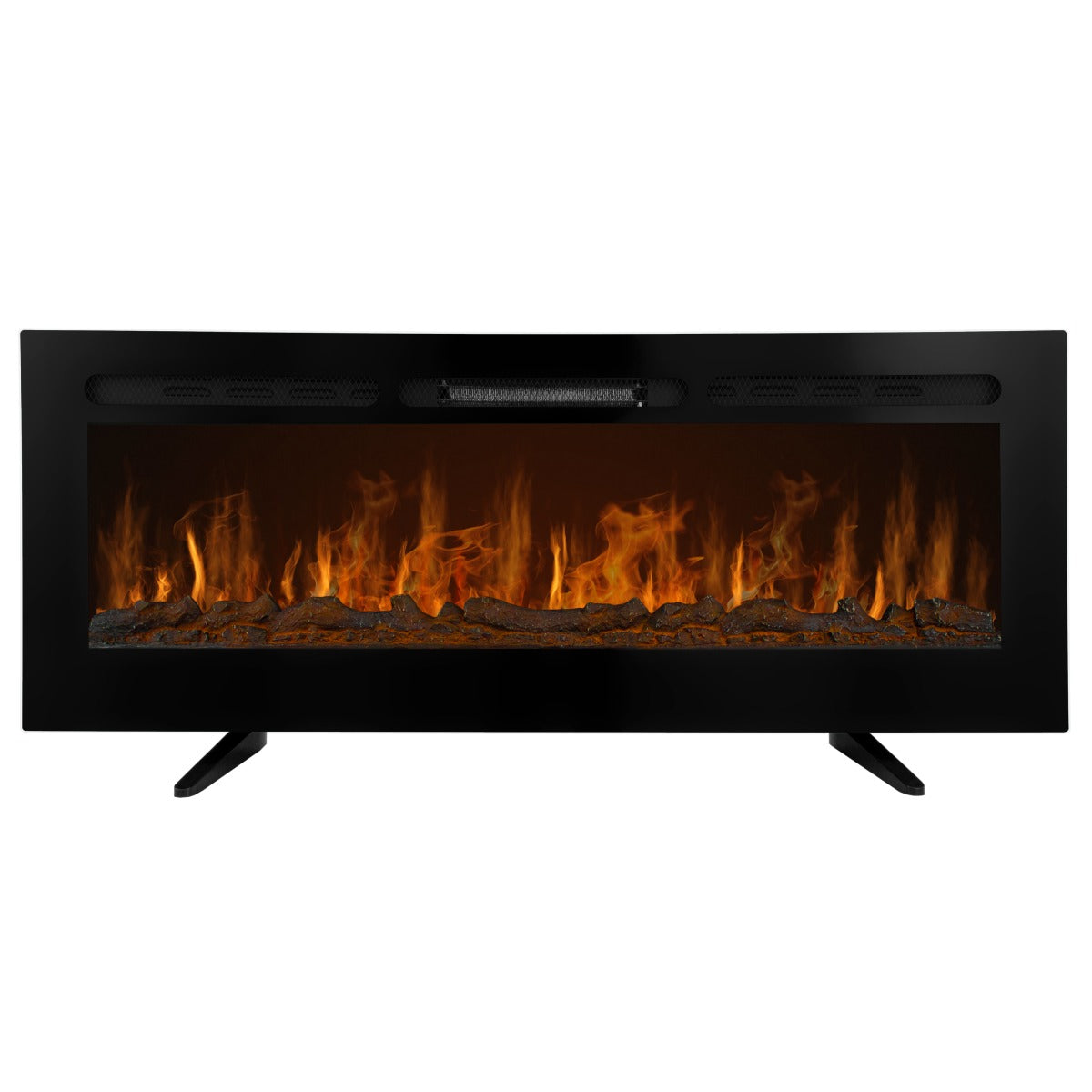 Cheminée électrique moderne de 127 cm avec un design noir élégant, flammes réalistes et faux bois, idéale pour un intérieur chaleureux