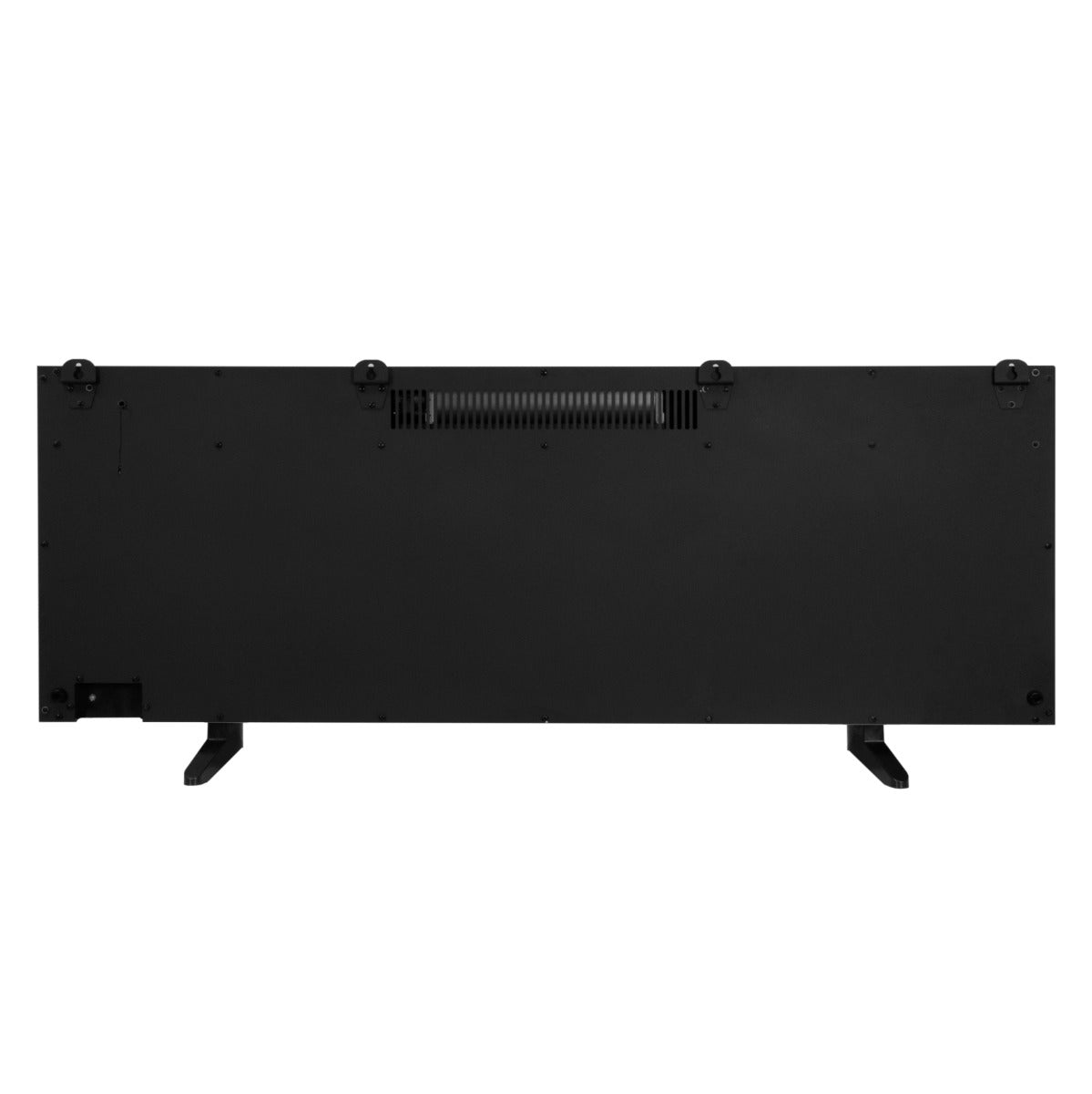 Cheminée électrique moderne de 152 cm, finition noire mate, design épuré avec pieds robustes et grille de ventilation discrète