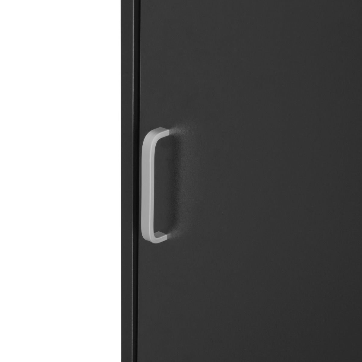 Poubelle porte-plateau de 100 L en noir, avec une texture lisse et un design moderne, équipée d'une poignée grise ergonomique