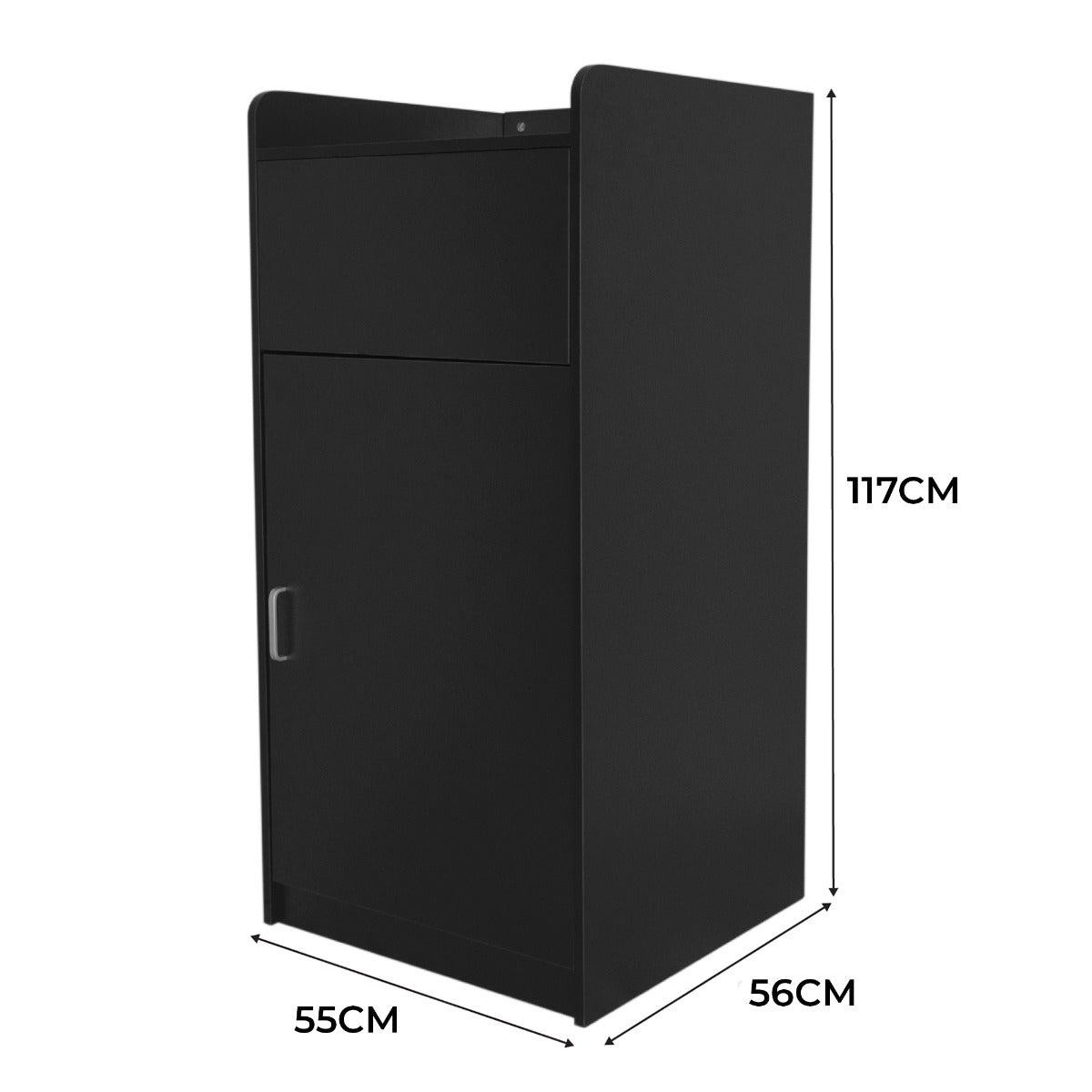 Poubelle porte-plateau noire de 100 L, design moderne, dimensions 117 cm de hauteur, 56 cm de largeur, finition lisse et élégante