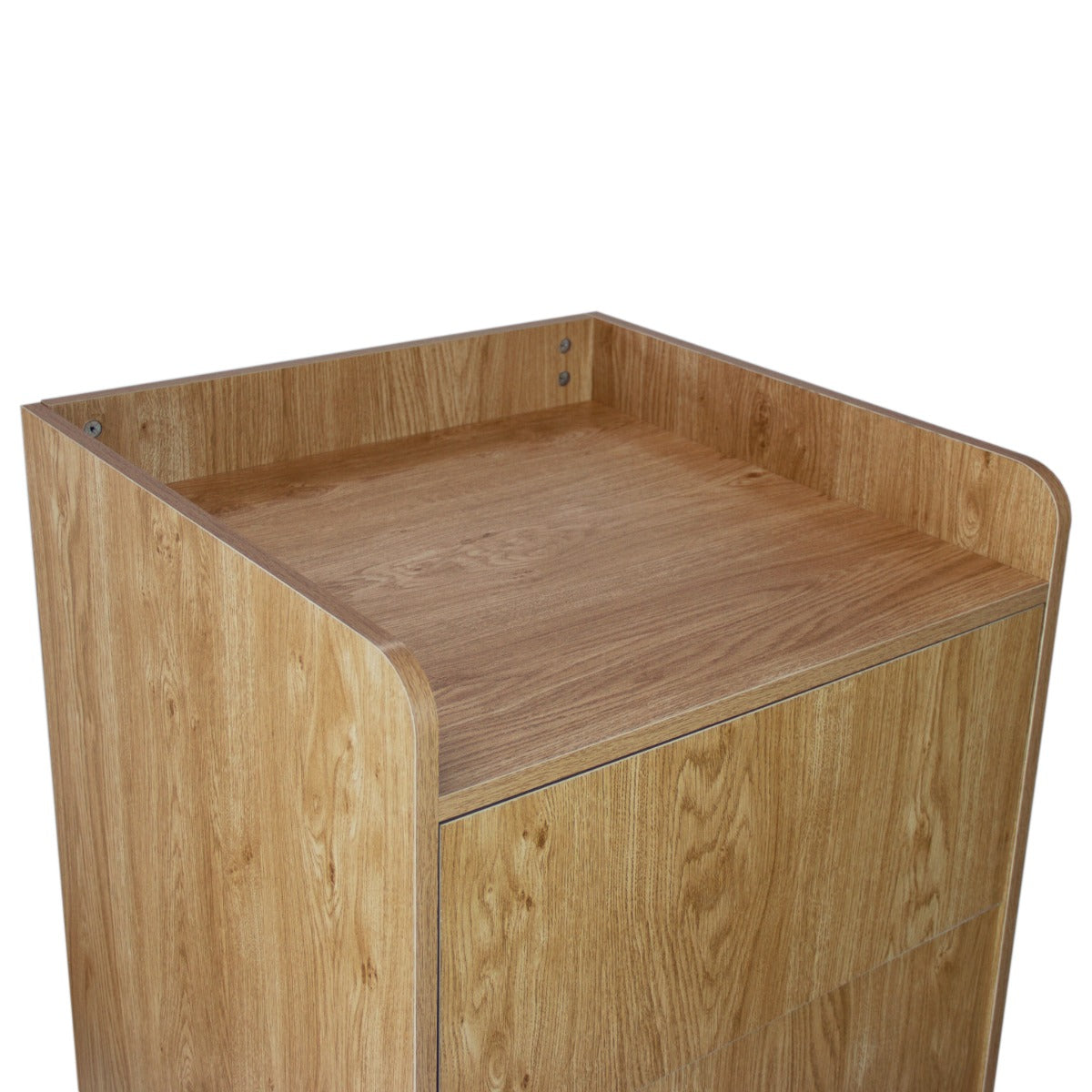 Poubelle porte-plateau de 100 L en chêne, avec une finition bois claire, surface lisse et bords arrondis pour un design moderne