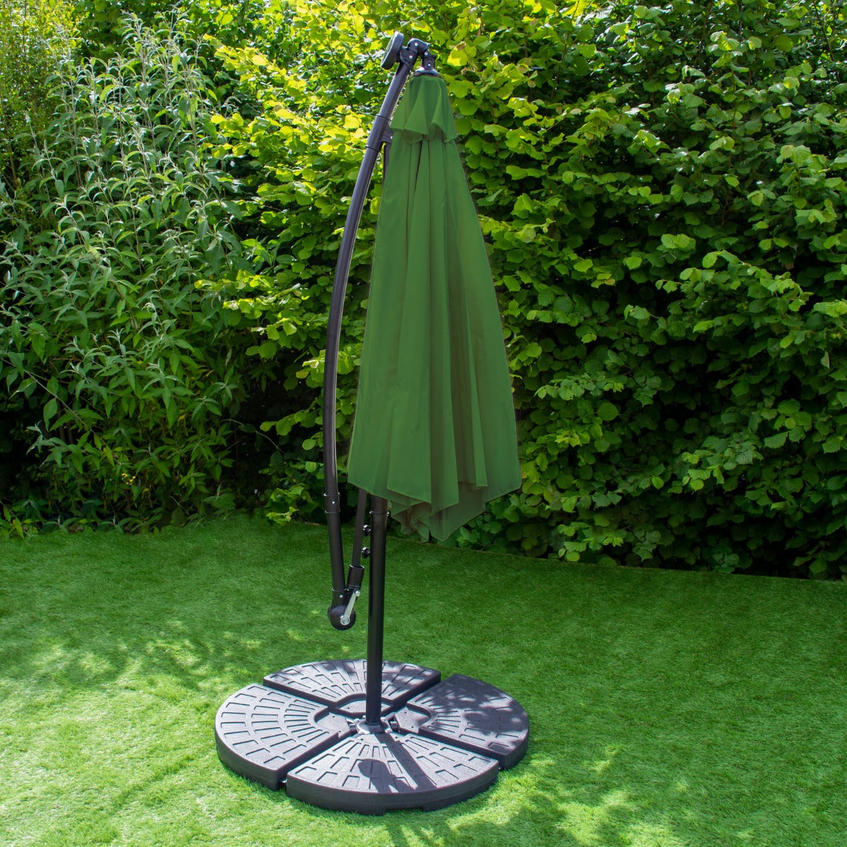 Parasol Vert 3m avec LED's Intégrés avec Base Ronde