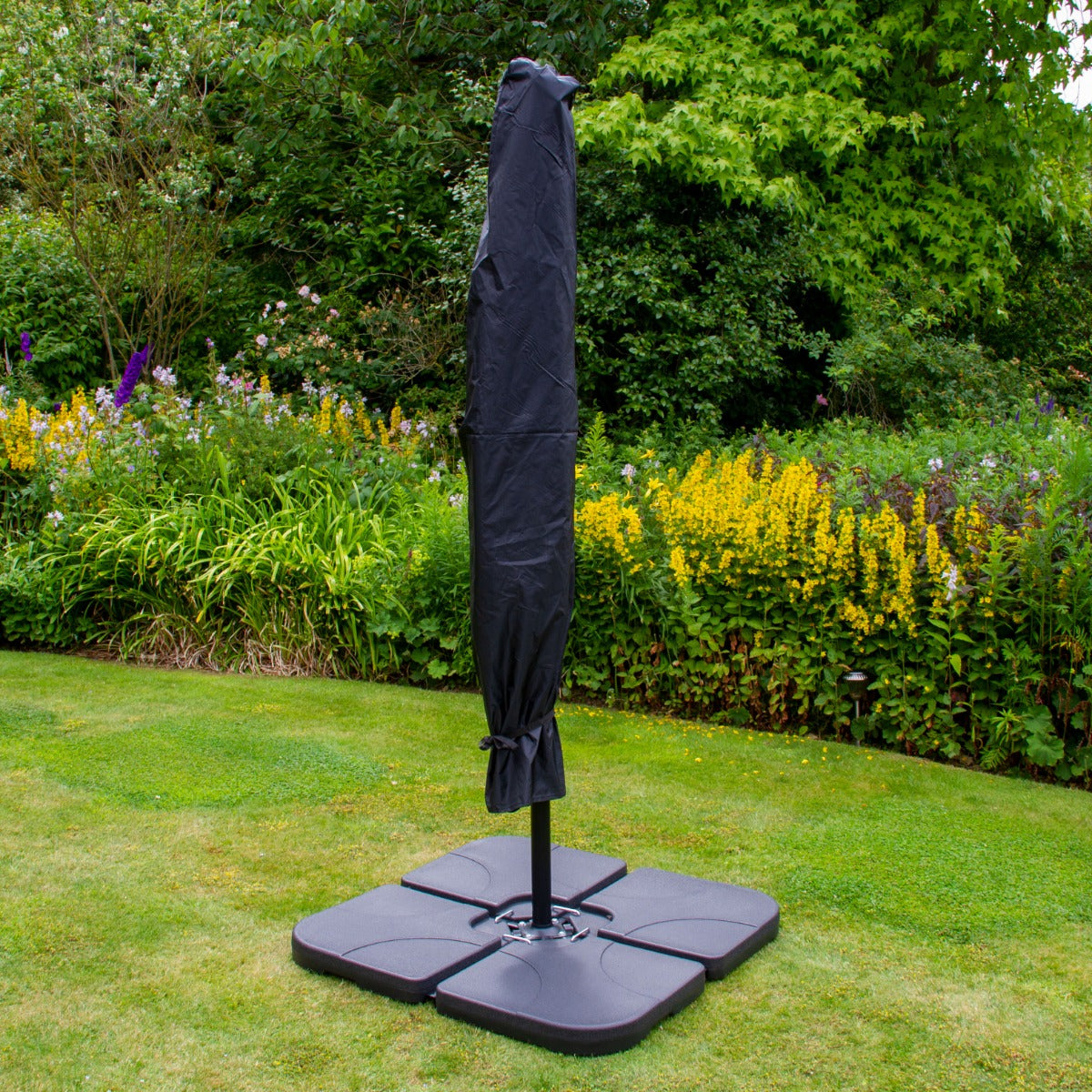 Parasol Noir 3m avec LED's Intégrés avec Base Carrée