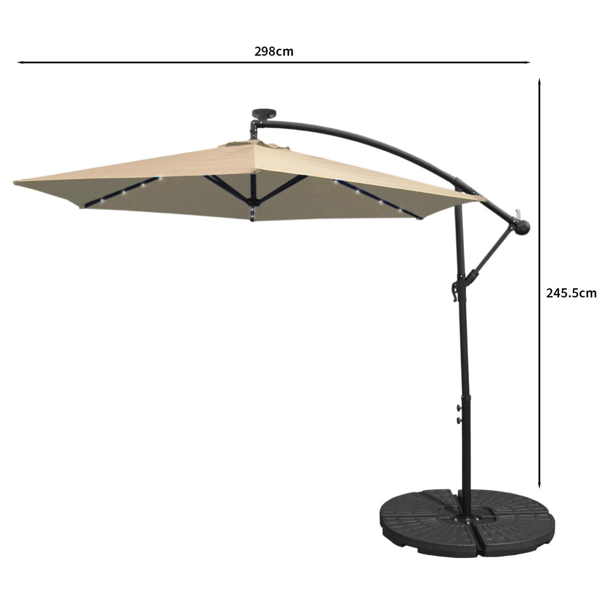 Parasol Beige 3m avec LED's Intégrés avec Base Ronde