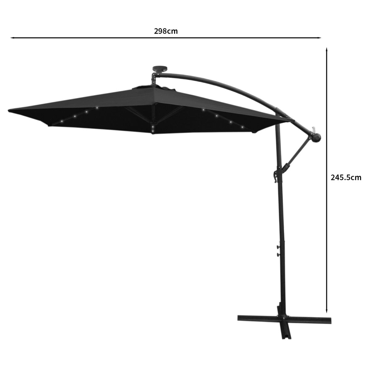 Parasol Noir 3m avec LED's Intégrés