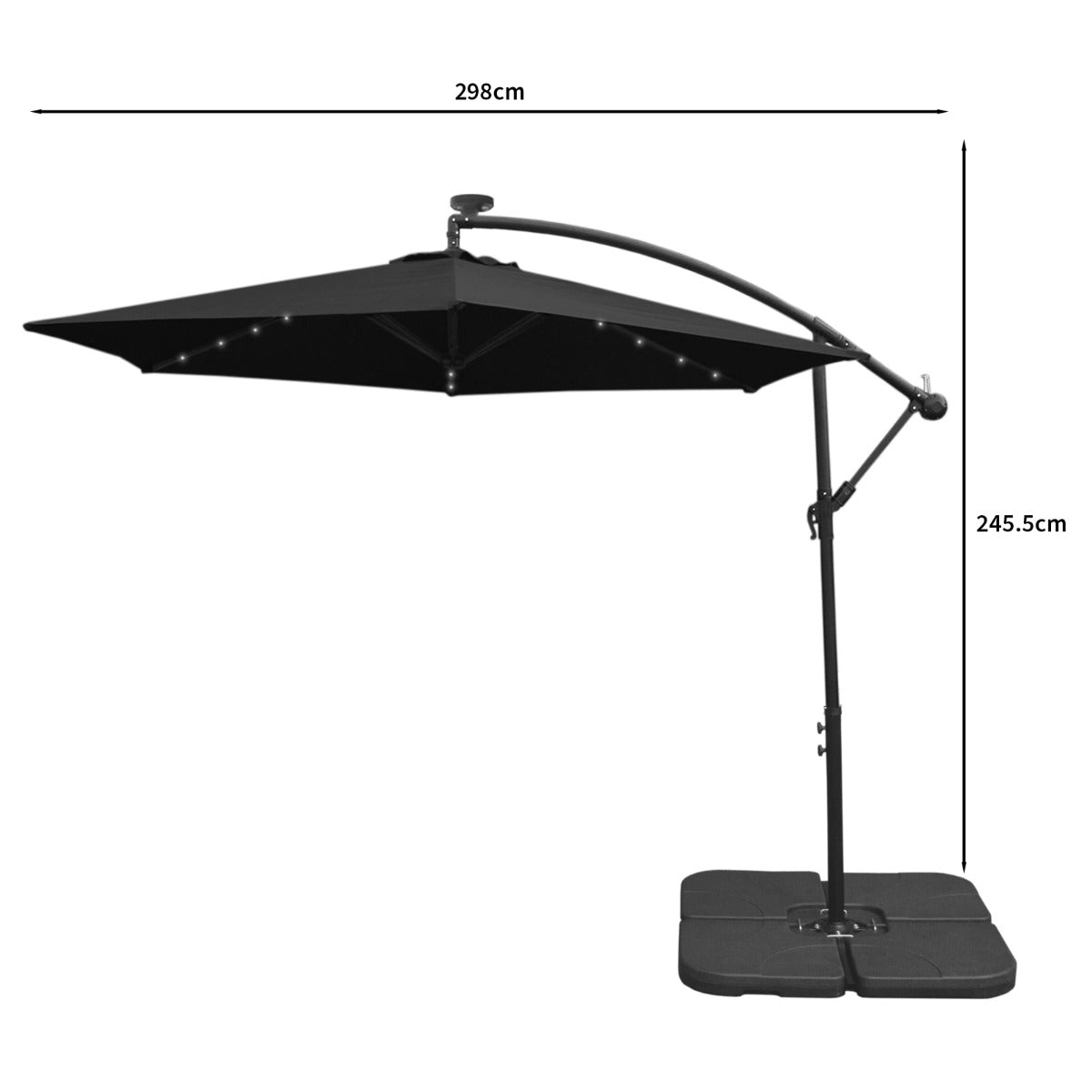 Parasol Noir 3m avec LED's Intégrés avec Base Carrée