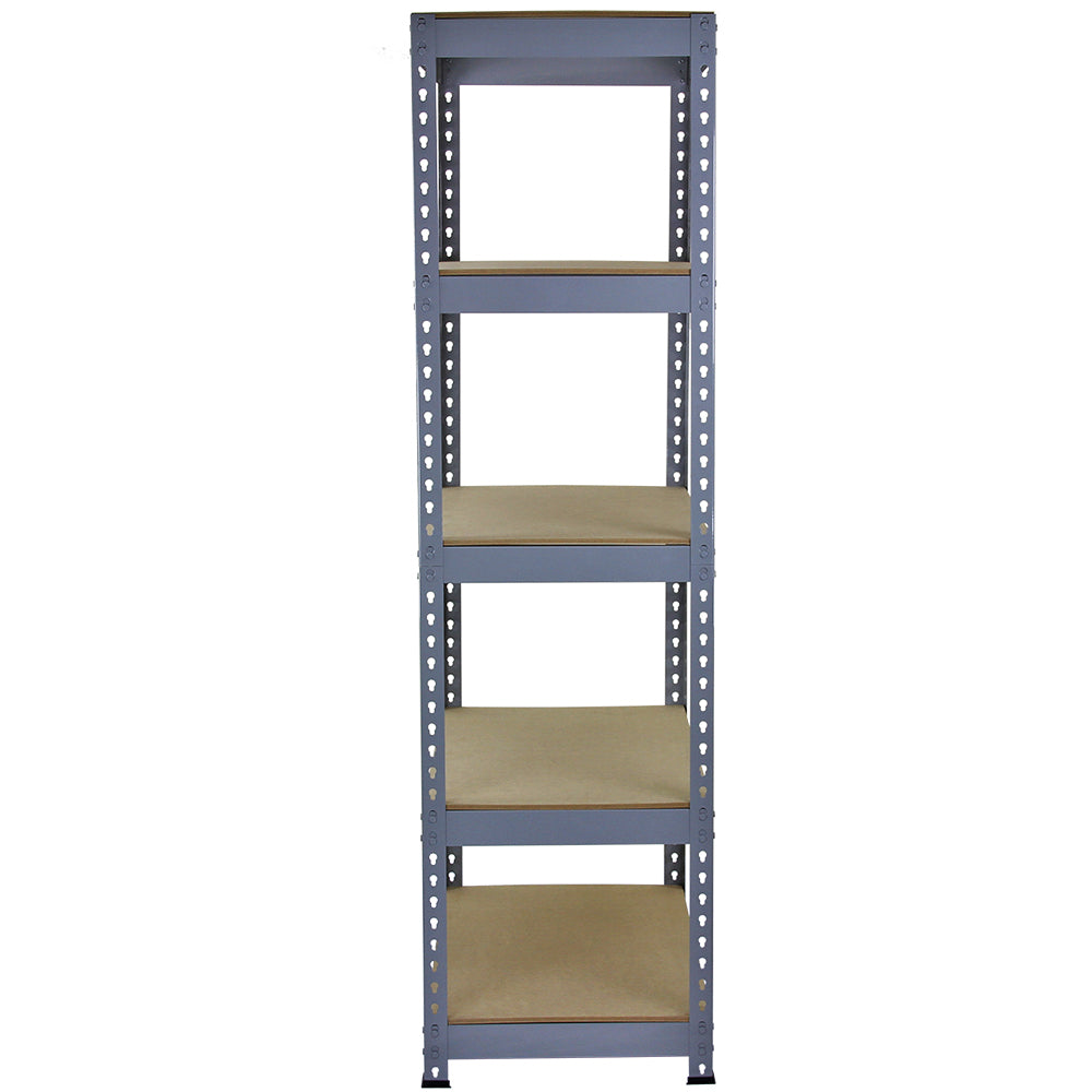 Rayonnage Q-Raxen en acier gris, dimensions 90cm x 50cm x 180cm, avec cinq étagères en bois, idéal pour le rangement robuste et organisé