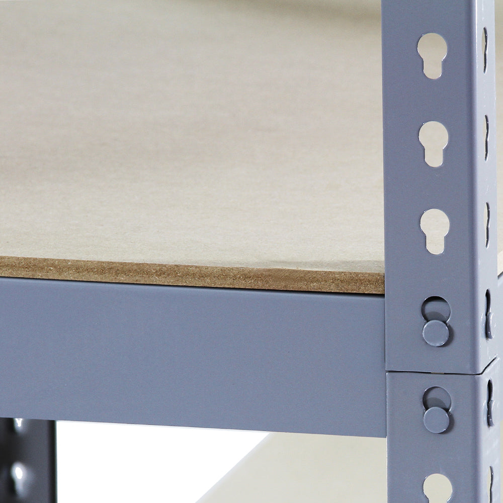 Rayonnage Q-Raxen en acier gris, dimensions 90cm x 50cm x 180cm, avec étagères en MDF, finition lisse et robuste, idéal pour le rangement