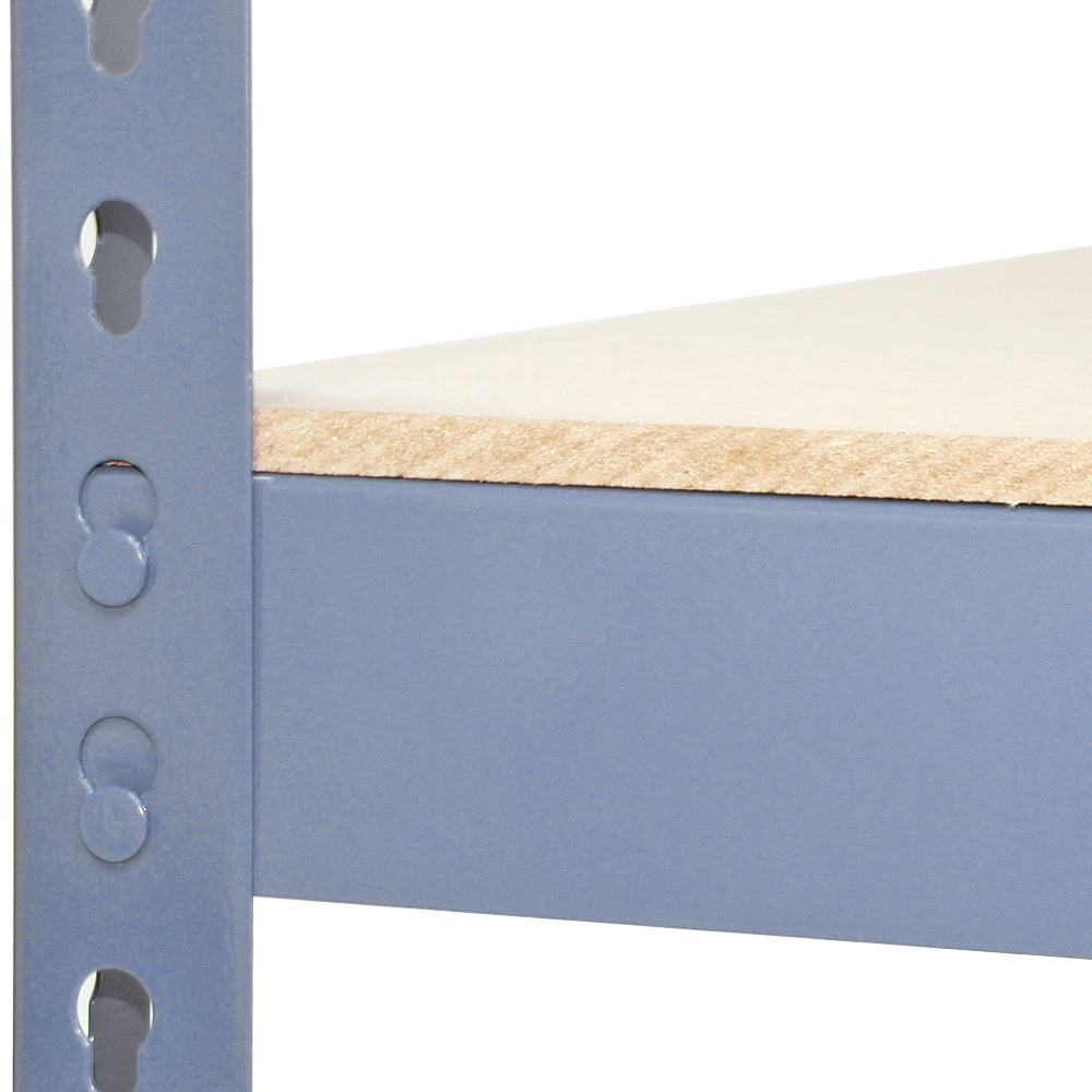 Rayonnage Q-Rax en acier gris avec étagère en bois, dimensions 90cm x 50cm x 182,5cm, offrant robustesse et style moderne