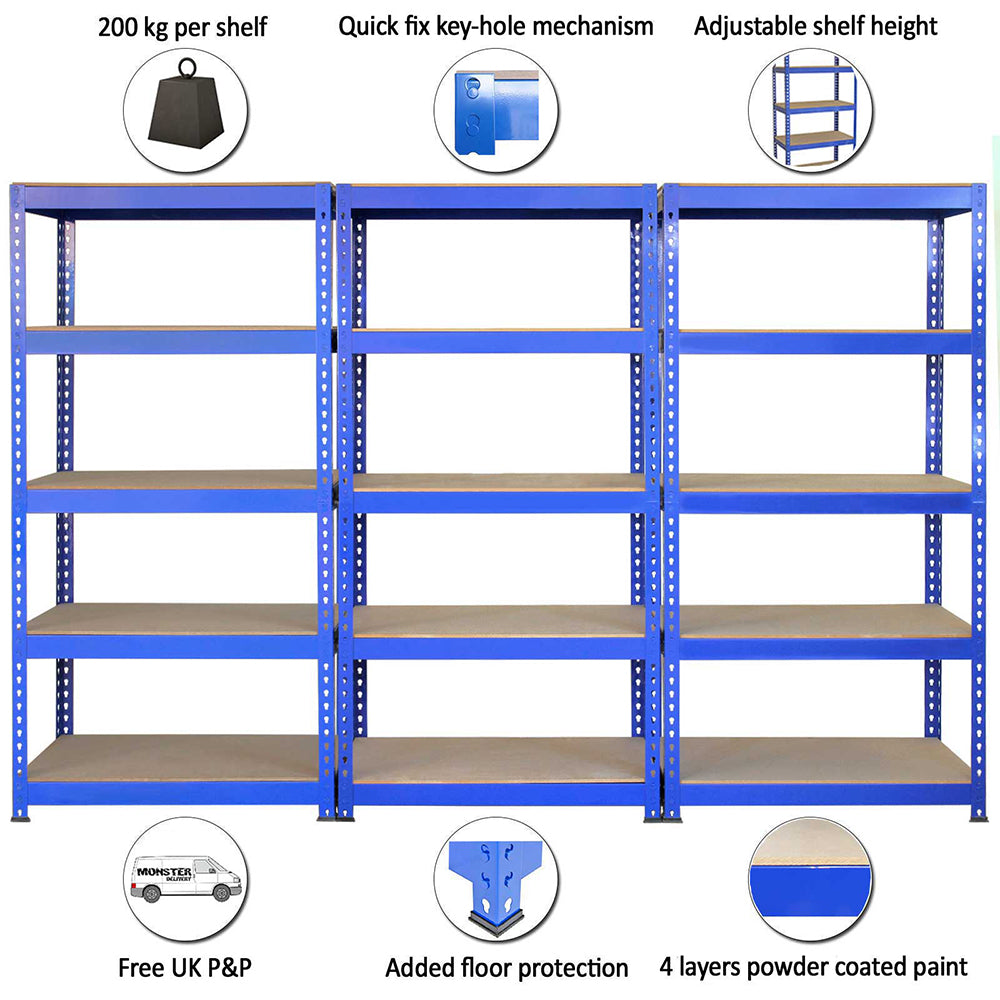 Monster Racking - 1 Rayonnage Q-Rax en Acier Bleu 90 cm x 50 cm x 182,5cm