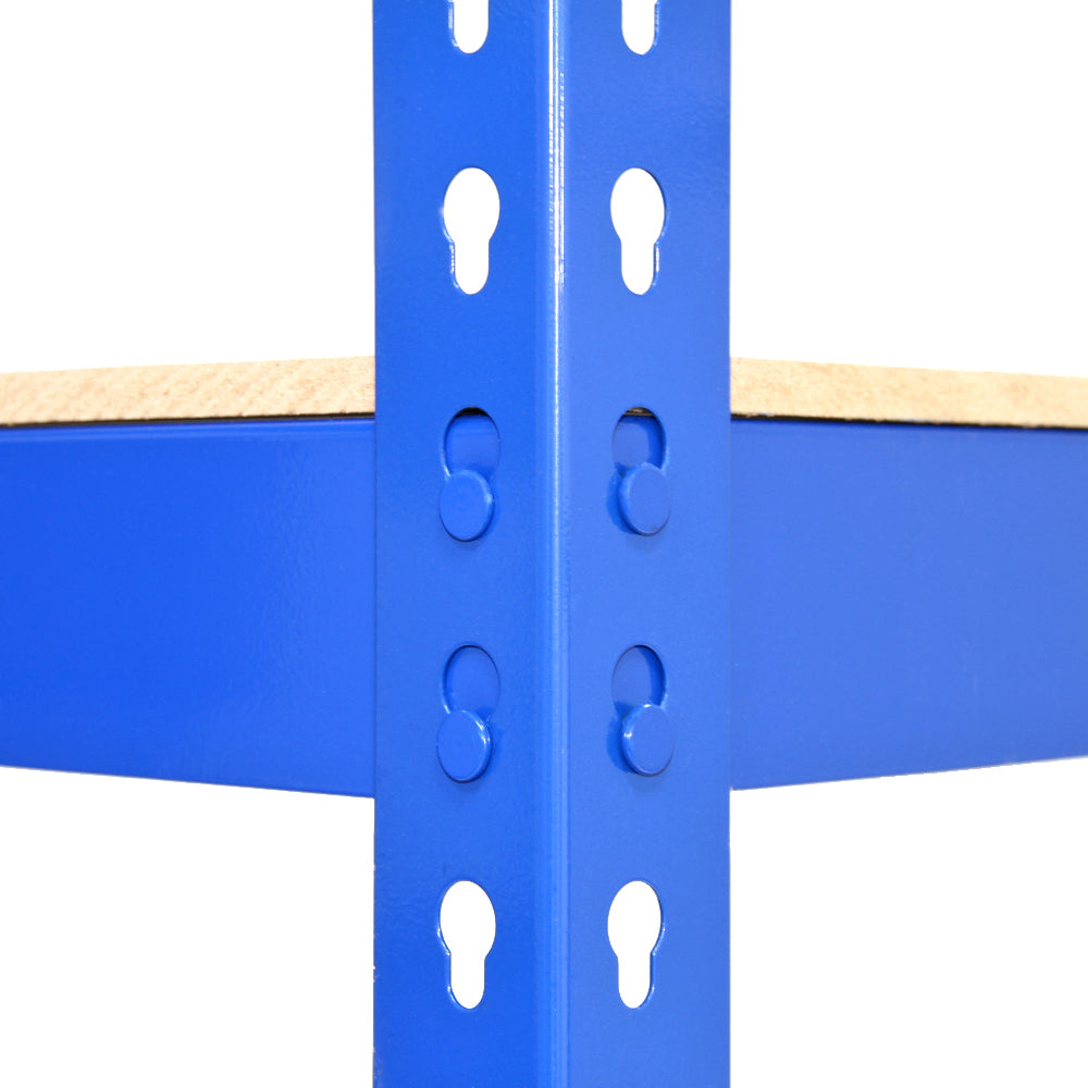 Rayonnage Q-Rax en acier bleu, 120cm x 50cm x 180cm, avec étagères en bois, finition lisse et robuste, idéal pour le rangement