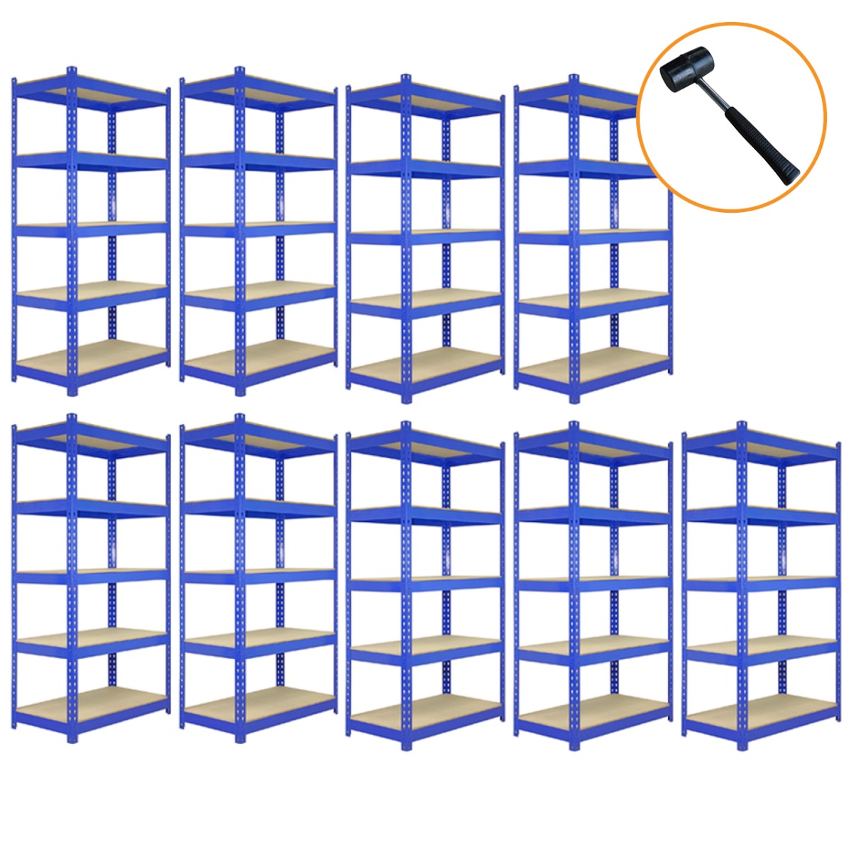 Rayonnages T-Rax en acier bleu, 90cm x 45cm x 180cm, avec étagères en bois, offrant une solution de rangement robuste et pratique