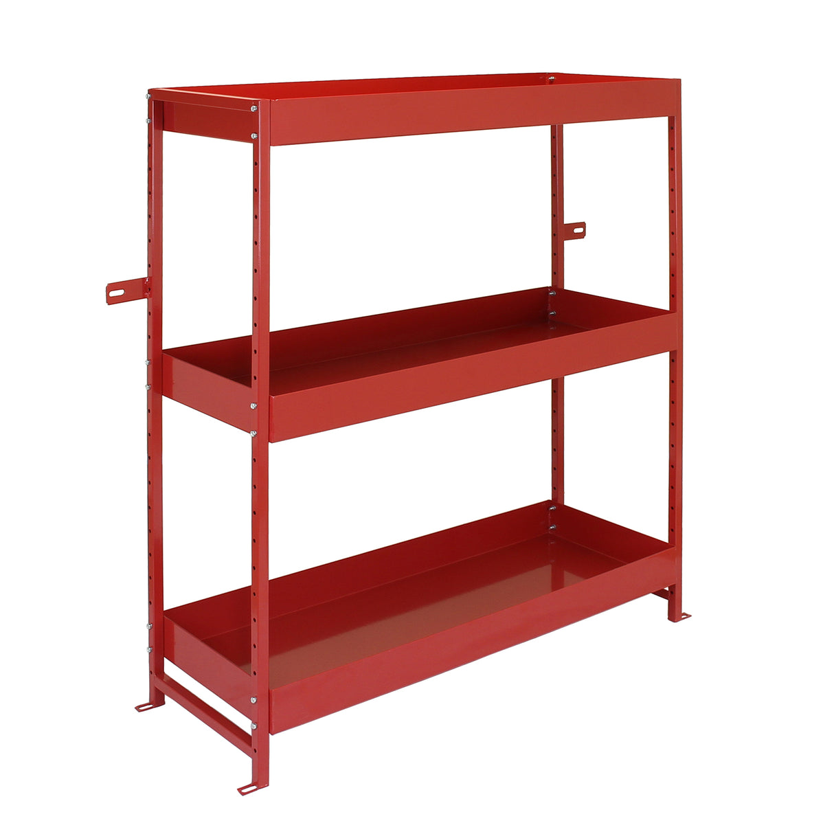 Rayonnage en acier rouge « Volcano » avec trois étagères, idéal pour le rangement dans un van, robuste et durable
