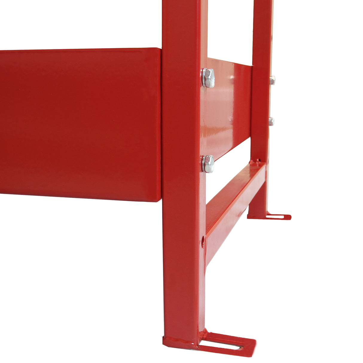 Rayonnage en acier rouge « Volcano » avec finition lisse, robuste et des supports solides, idéal pour l'organisation de van