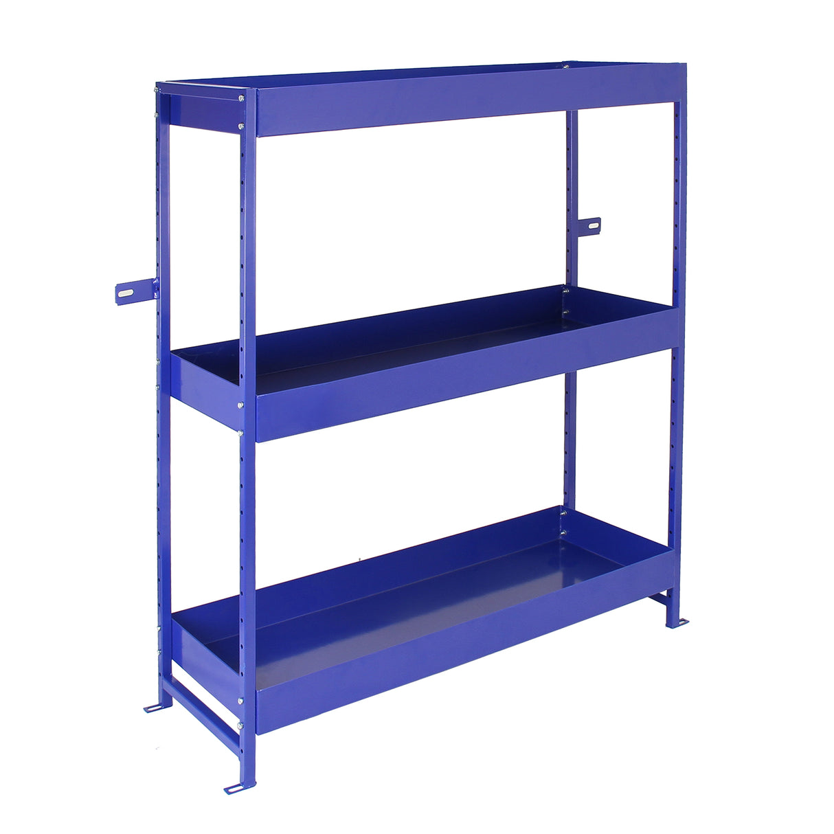 Rayonnage en acier bleu « Lightning » avec deux étagères, design robuste et moderne, idéal pour le rangement dans un van